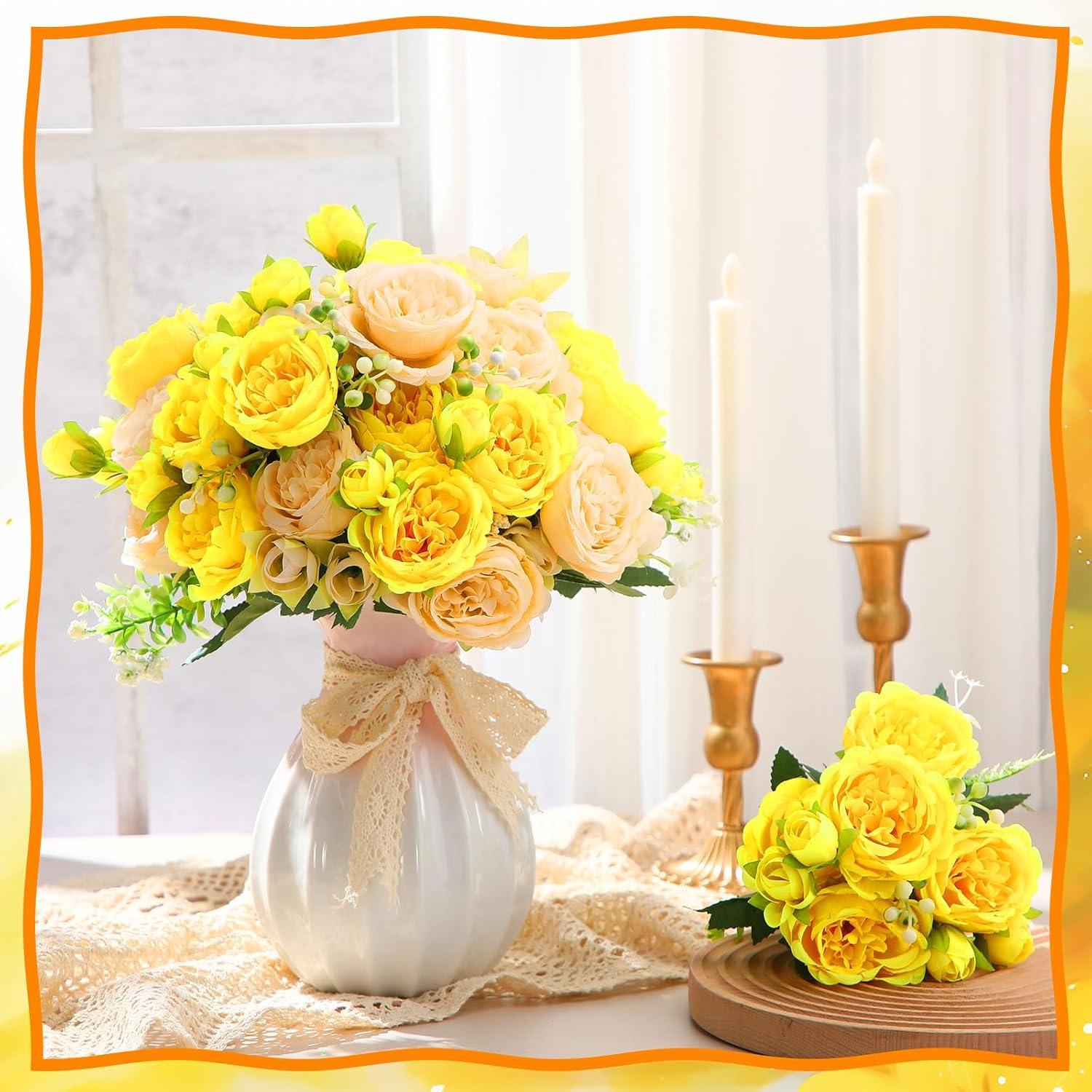 imageGeosar 16 Bundles Artificial Peonies Flowers Fake Silk Peony Bouquet Faux Peonies Flowers Bulk for Decoration Vase Floral Arrangements Wedding Party Table Dusty PinkDusty RoseYellow  Champagne