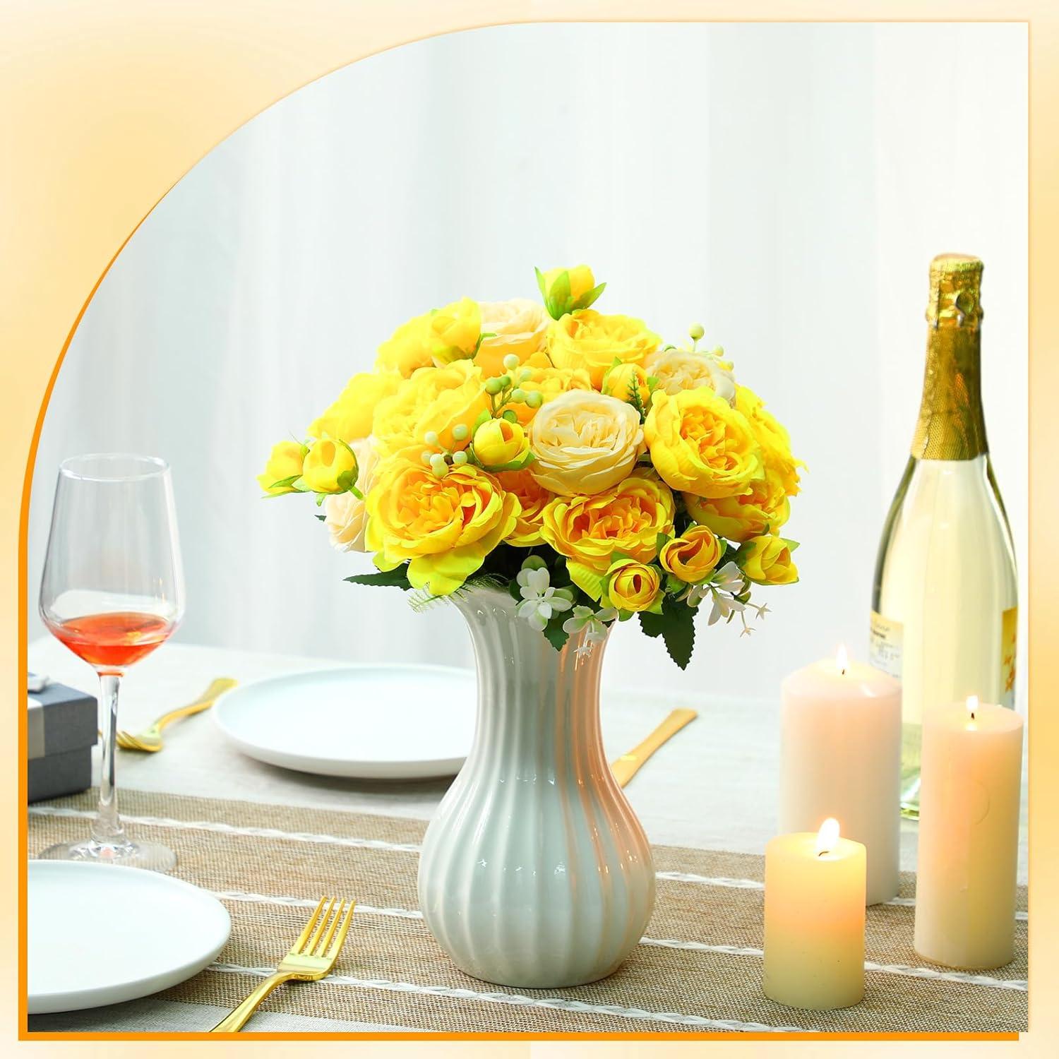 imageGeosar 16 Bundles Artificial Peonies Flowers Fake Silk Peony Bouquet Faux Peonies Flowers Bulk for Decoration Vase Floral Arrangements Wedding Party Table Dusty PinkDusty RoseYellow  Champagne