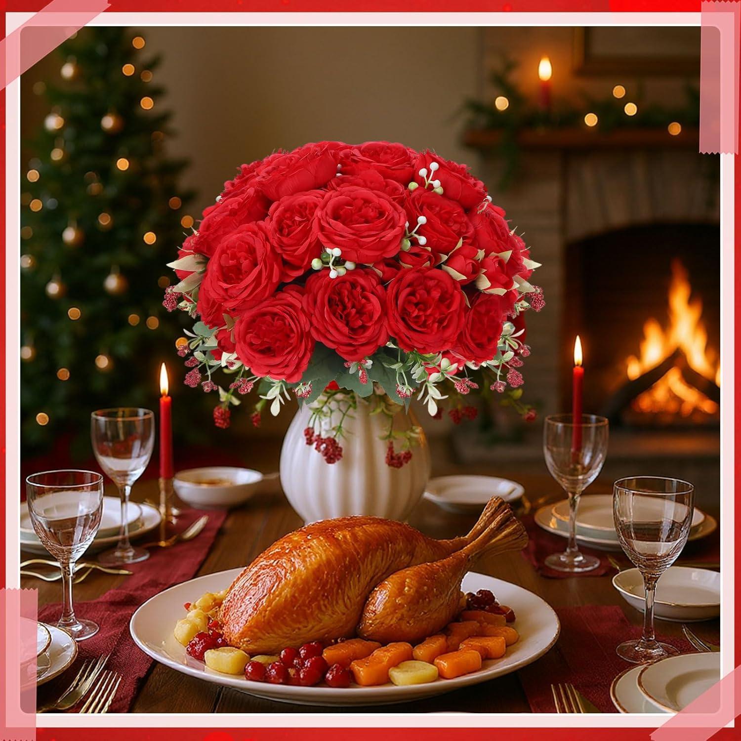 imageGeosar 16 Bundles Artificial Peonies Flowers Fake Silk Peony Bouquet Faux Peonies Flowers Bulk for Decoration Vase Floral Arrangements Wedding Party Table Dusty PinkDusty RoseBright Red