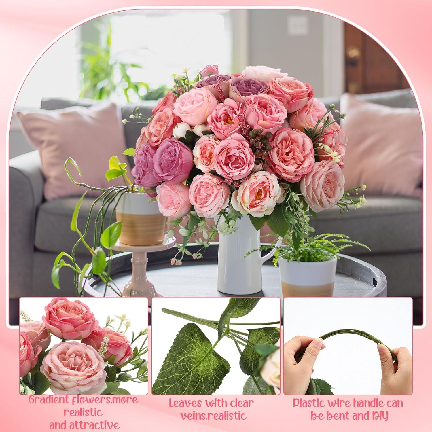 imageGeosar 16 Bundles Artificial Peonies Flowers Fake Silk Peony Bouquet Faux Peonies Flowers Bulk for Decoration Vase Floral Arrangements Wedding Party Table Dusty PinkDusty RosePink Lavender