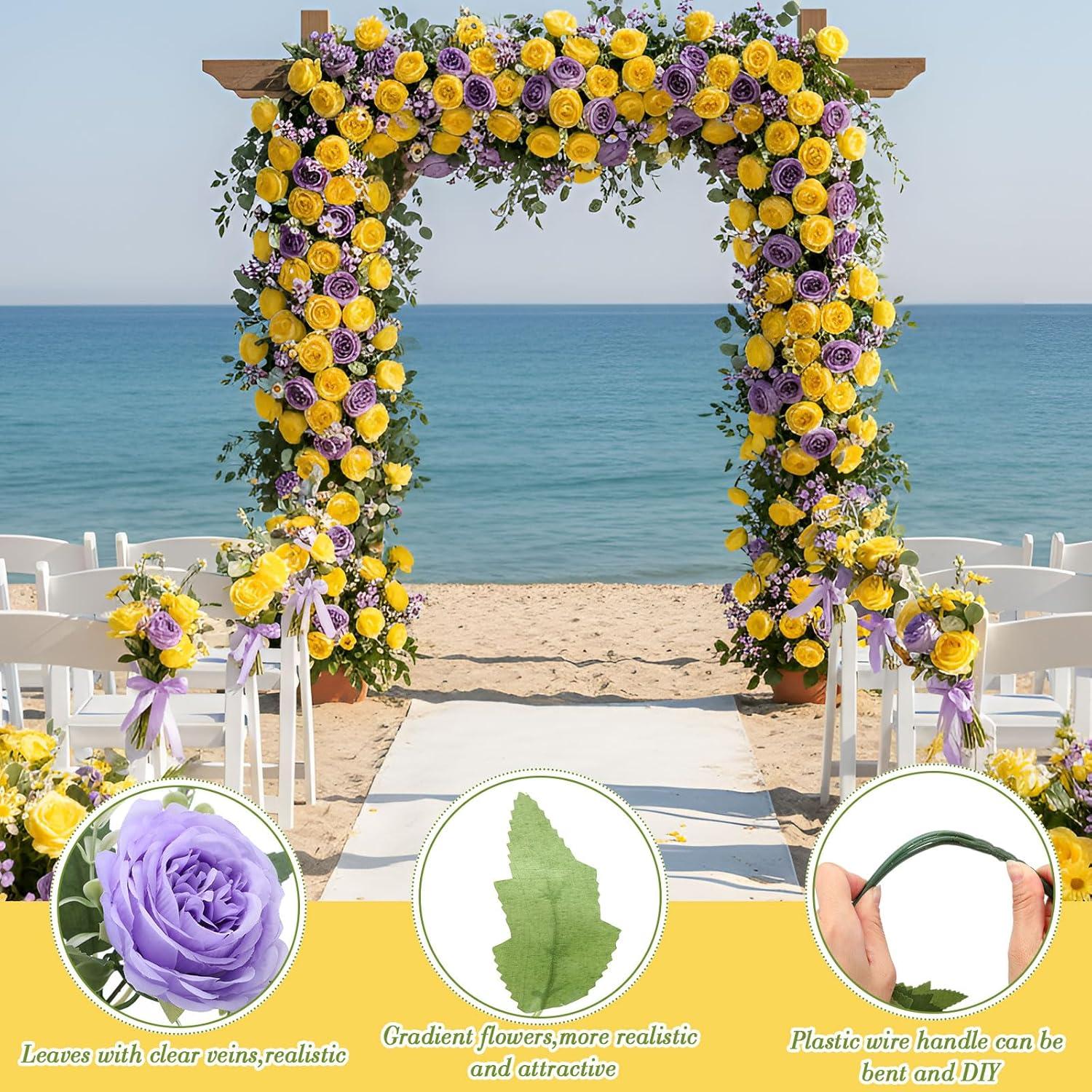 imageGeosar 16 Bundles Artificial Peonies Flowers Fake Silk Peony Bouquet Faux Peonies Flowers Bulk for Decoration Vase Floral Arrangements Wedding Party Table Dusty PinkDusty RosePurple  Yellow  16 Bundles