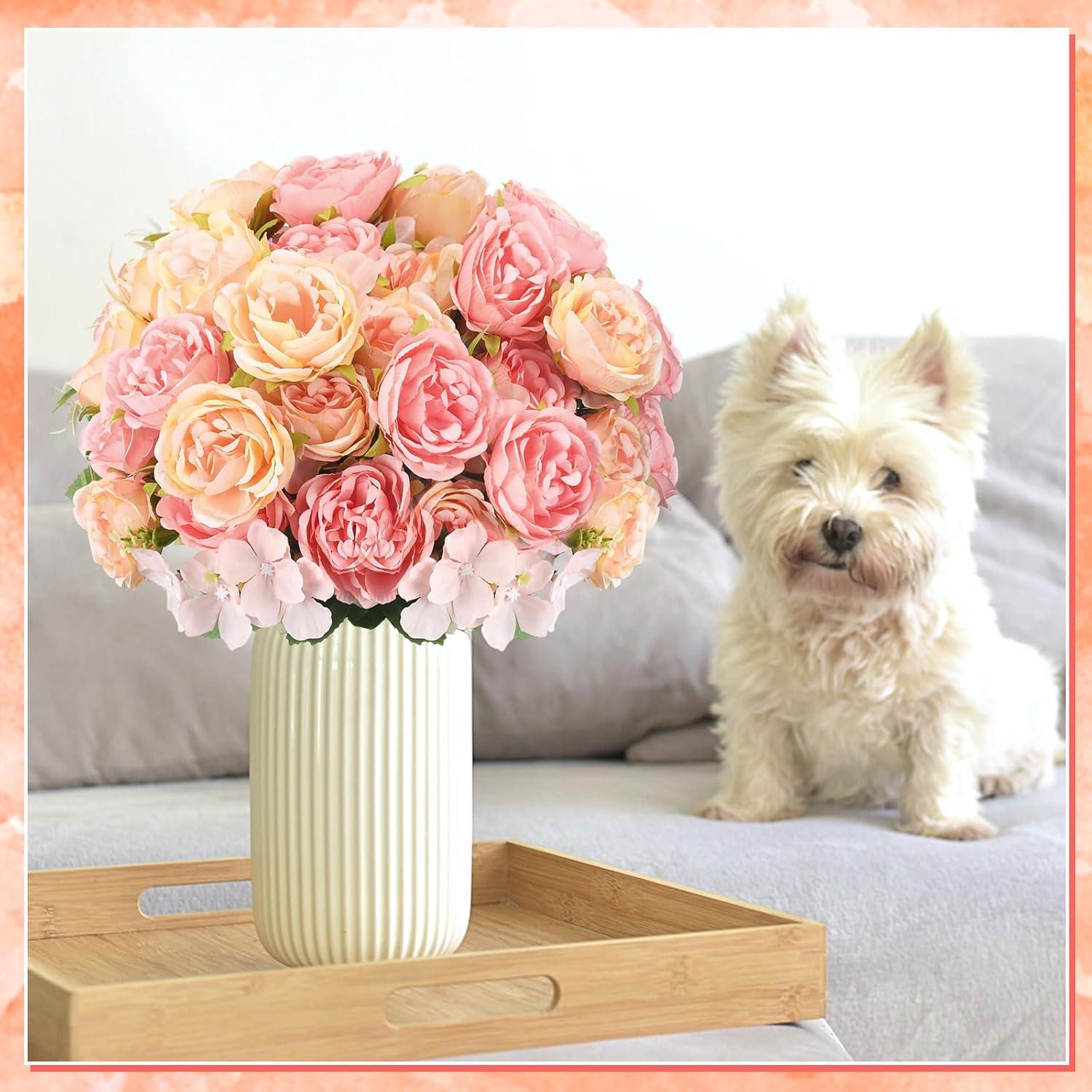 imageGeosar 16 Bundles Artificial Peonies Flowers Fake Silk Peony Bouquet Faux Peonies Flowers Bulk for Decoration Vase Floral Arrangements Wedding Party Table Dusty PinkDusty RosePink  Yellow