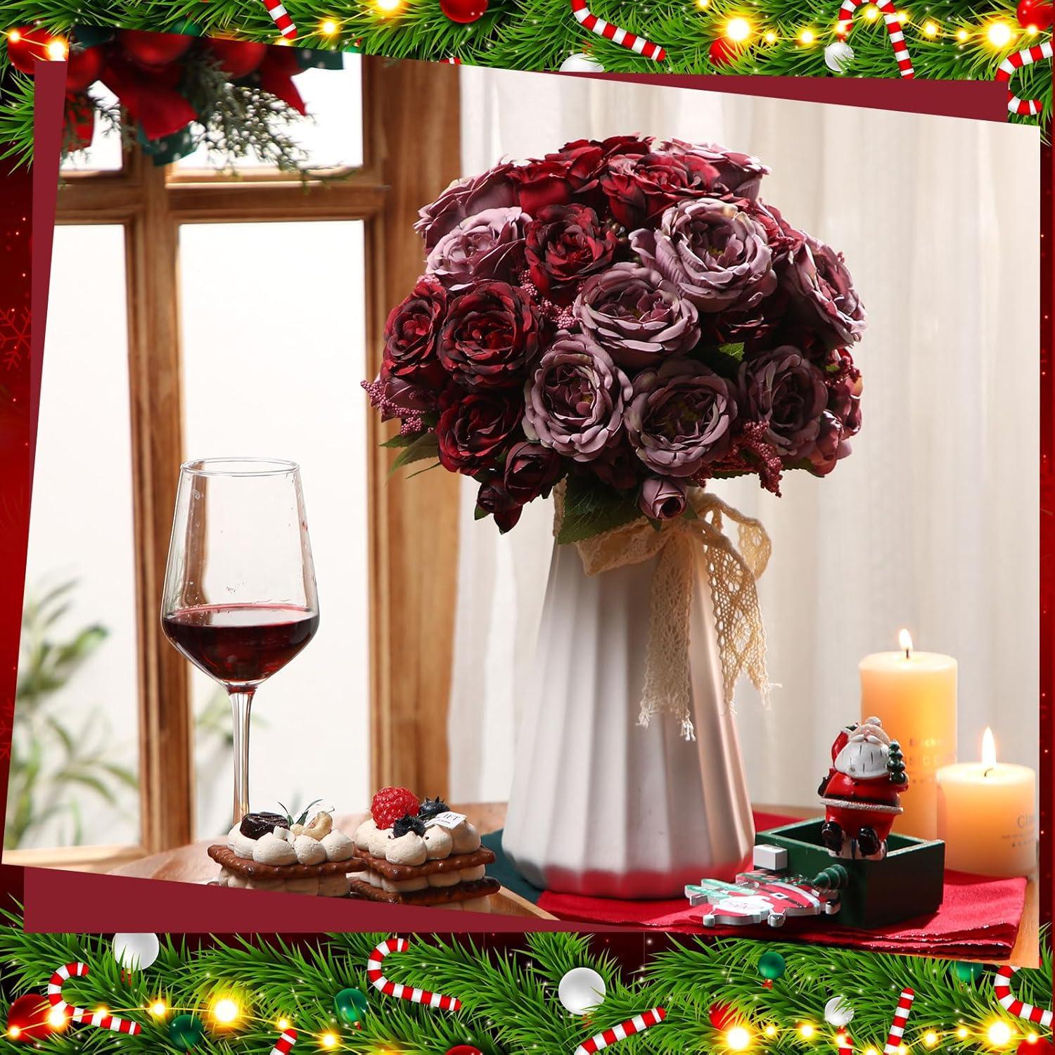 imageGeosar 16 Bundles Artificial Peonies Flowers Fake Silk Peony Bouquet Faux Peonies Flowers Bulk for Decoration Vase Floral Arrangements Wedding Party Table Dusty PinkDusty RoseWine Red  Gray