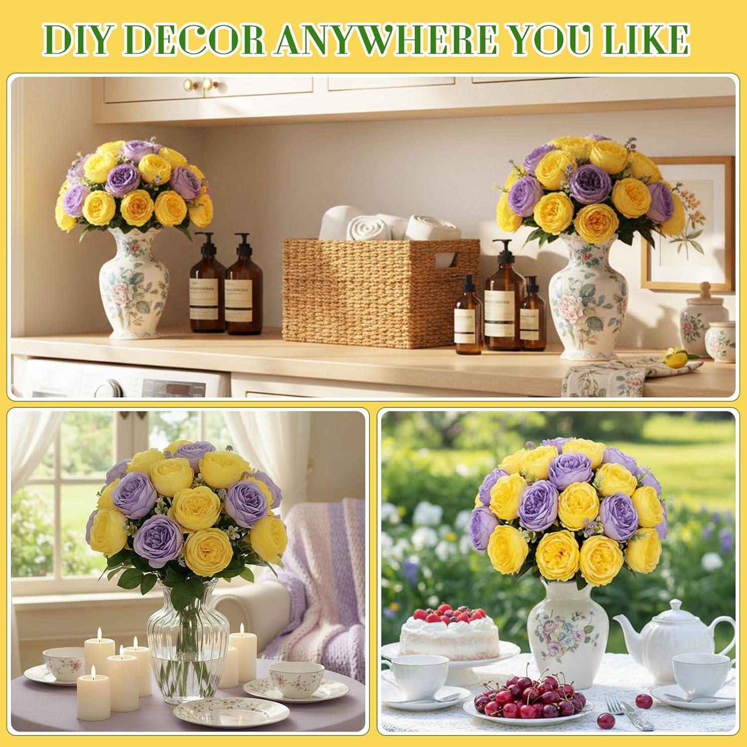 imageGeosar 16 Bundles Artificial Peonies Flowers Fake Silk Peony Bouquet Faux Peonies Flowers Bulk for Decoration Vase Floral Arrangements Wedding Party Table Dusty PinkDusty RosePurple  Yellow  16 Bundles