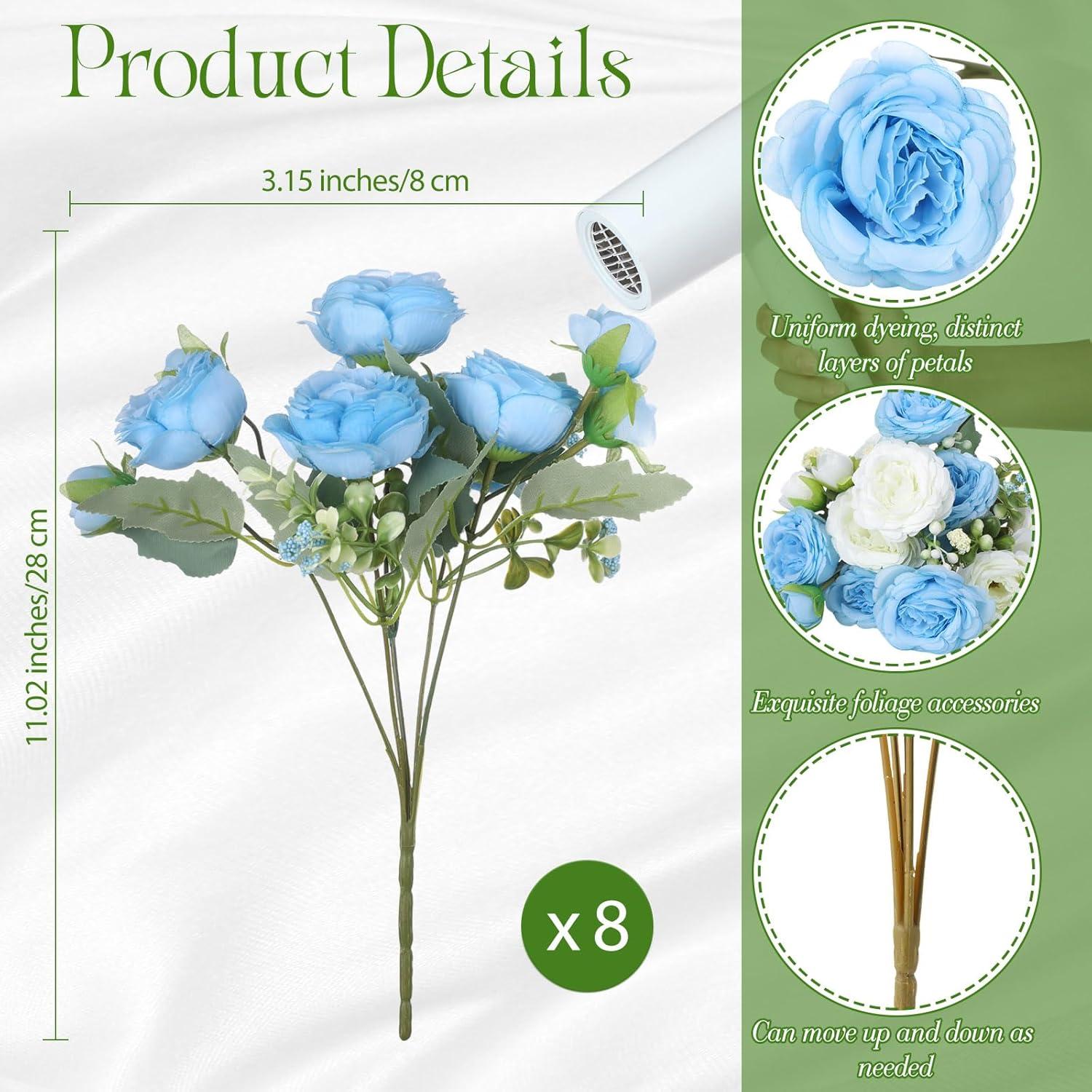 imageGeosar 16 Bundles Artificial Peonies Flowers Fake Silk Peony Bouquet Faux Peonies Flowers Bulk for Decoration Vase Floral Arrangements Wedding Party Table Dusty PinkDusty RoseBlue  White