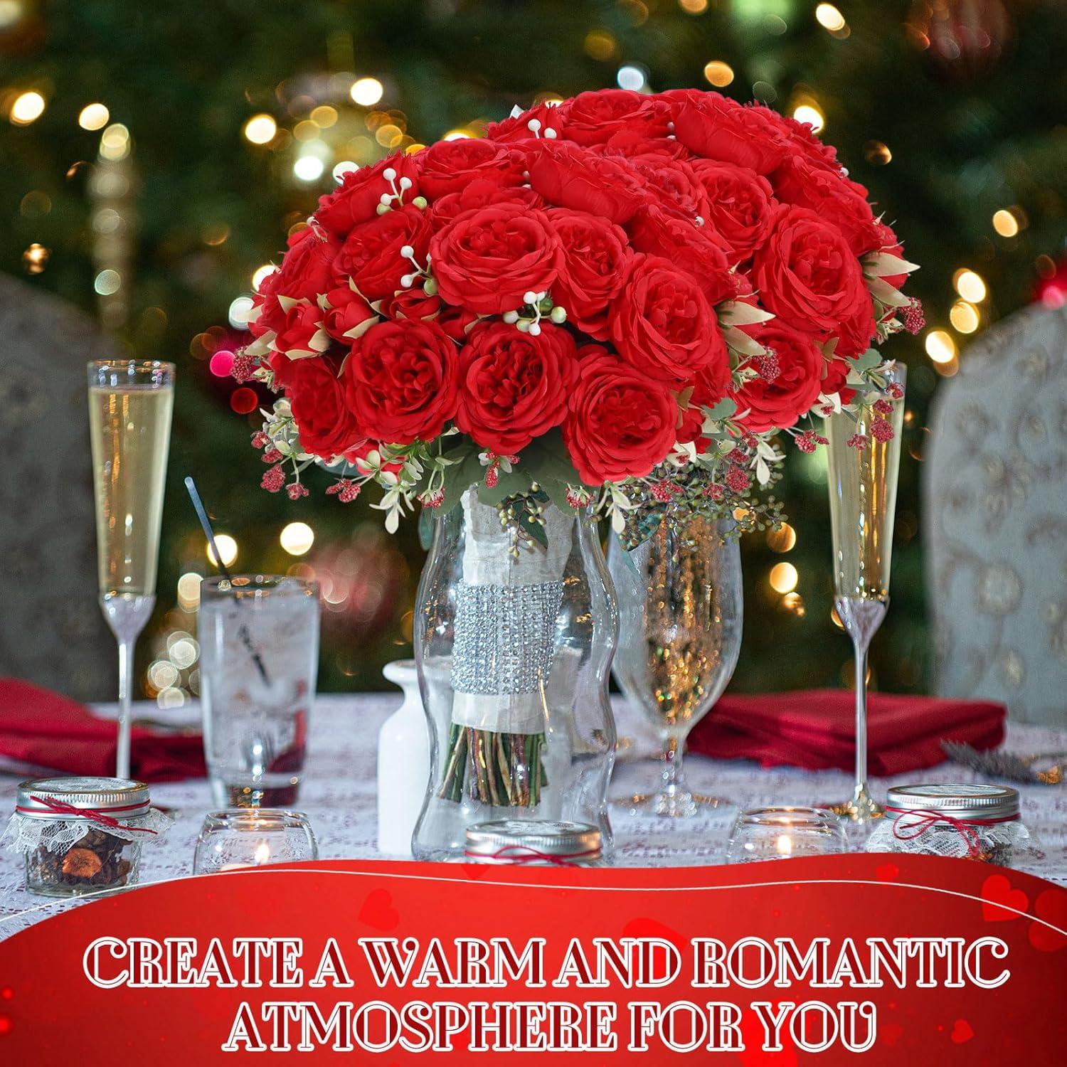 imageGeosar 16 Bundles Artificial Peonies Flowers Fake Silk Peony Bouquet Faux Peonies Flowers Bulk for Decoration Vase Floral Arrangements Wedding Party Table Dusty PinkDusty RoseBright Red