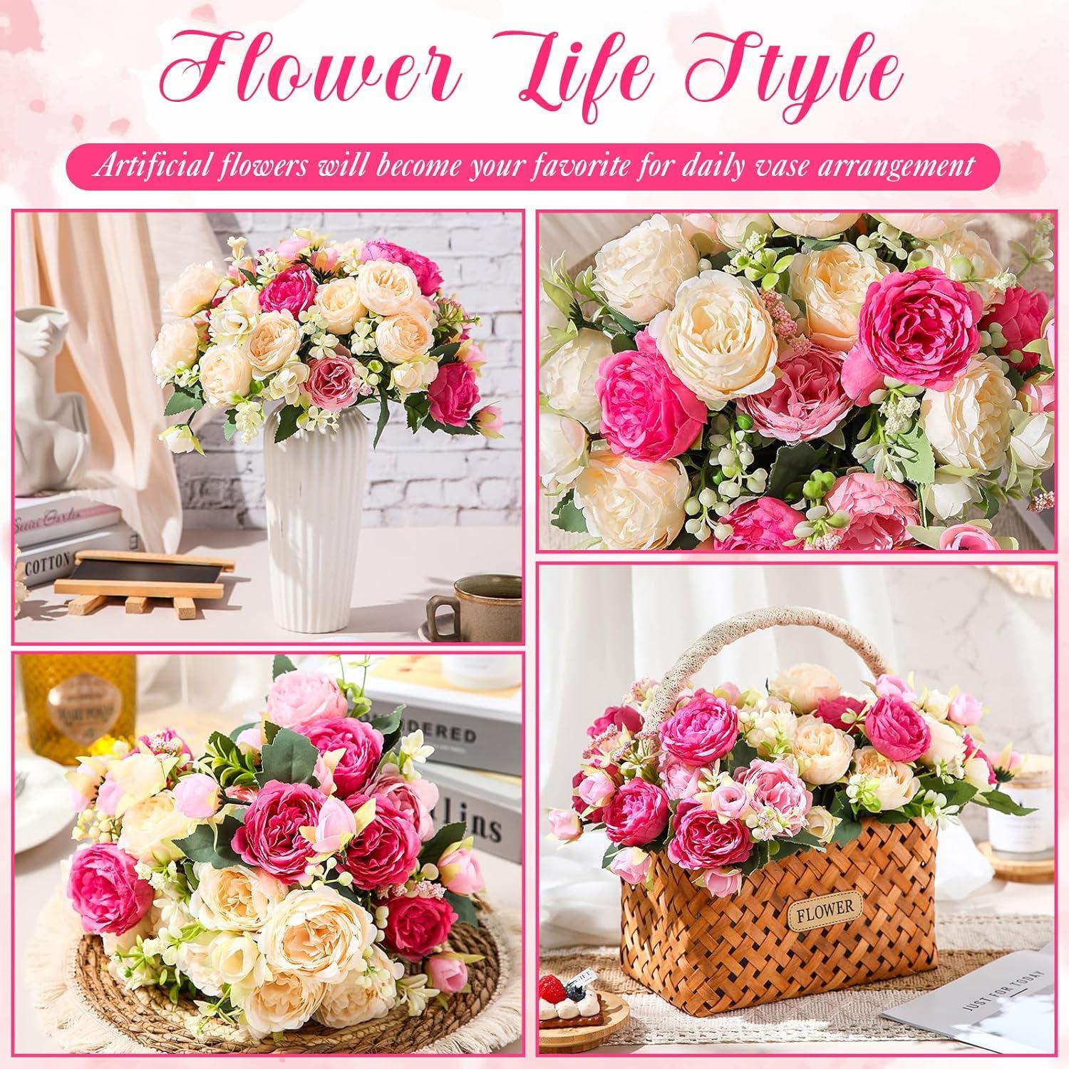 imageGeosar 16 Bundles Artificial Peonies Flowers Fake Silk Peony Bouquet Faux Peonies Flowers Bulk for Decoration Vase Floral Arrangements Wedding Party Table Dusty PinkDusty RoseBright Color