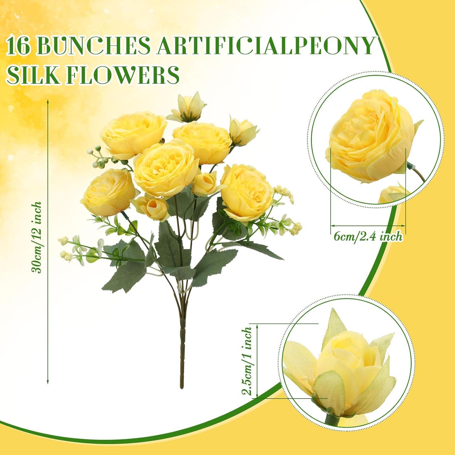 imageGeosar 16 Bundles Artificial Peonies Flowers Fake Silk Peony Bouquet Faux Peonies Flowers Bulk for Decoration Vase Floral Arrangements Wedding Party Table Dusty PinkDusty RosePurple  Yellow  16 Bundles