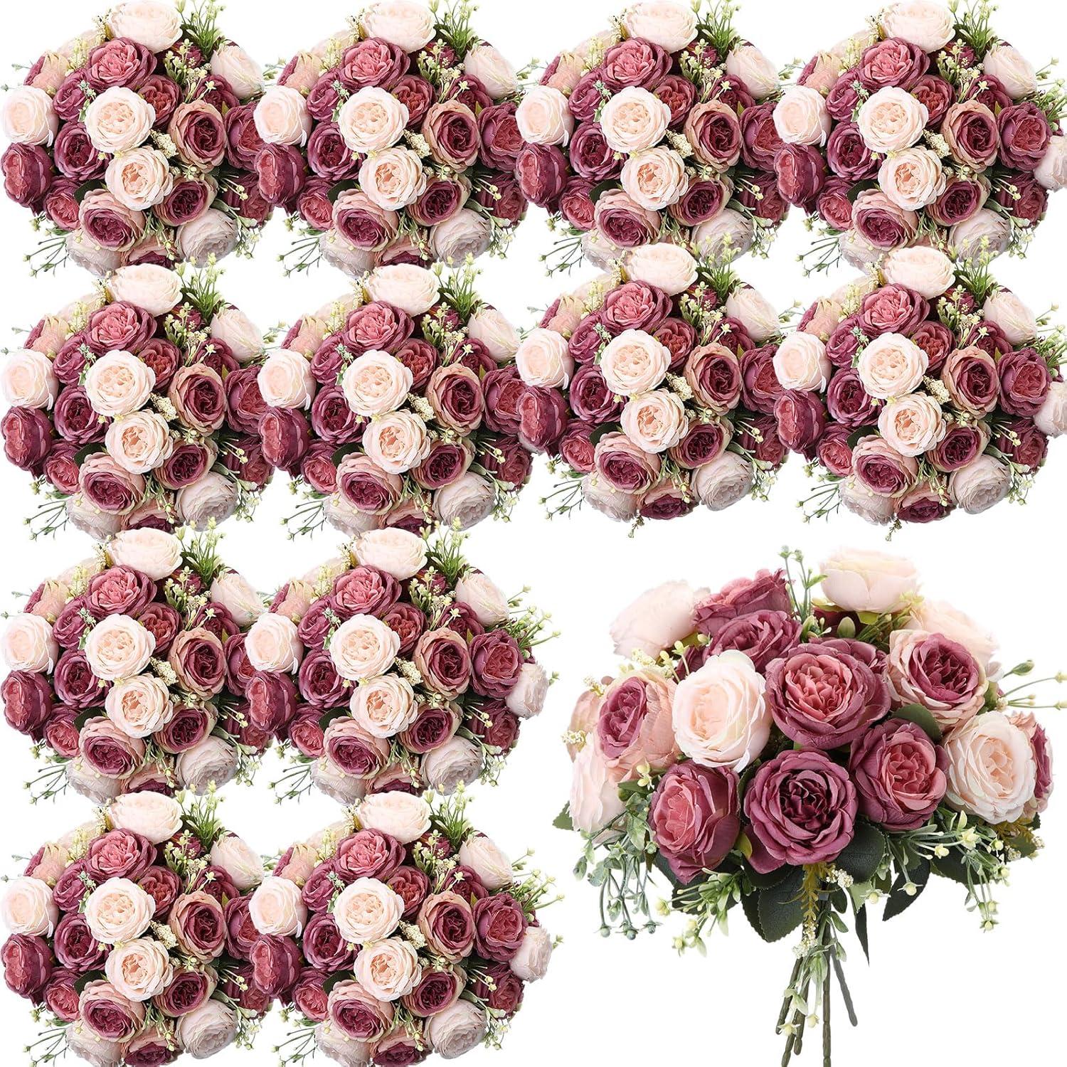 imageGeosar 16 Bundles Artificial Peonies Flowers Fake Silk Peony Bouquet Faux Peonies Flowers Bulk for Decoration Vase Floral Arrangements Wedding Party Table Dusty PinkDusty RoseDusty Pink  Dusty Rose
