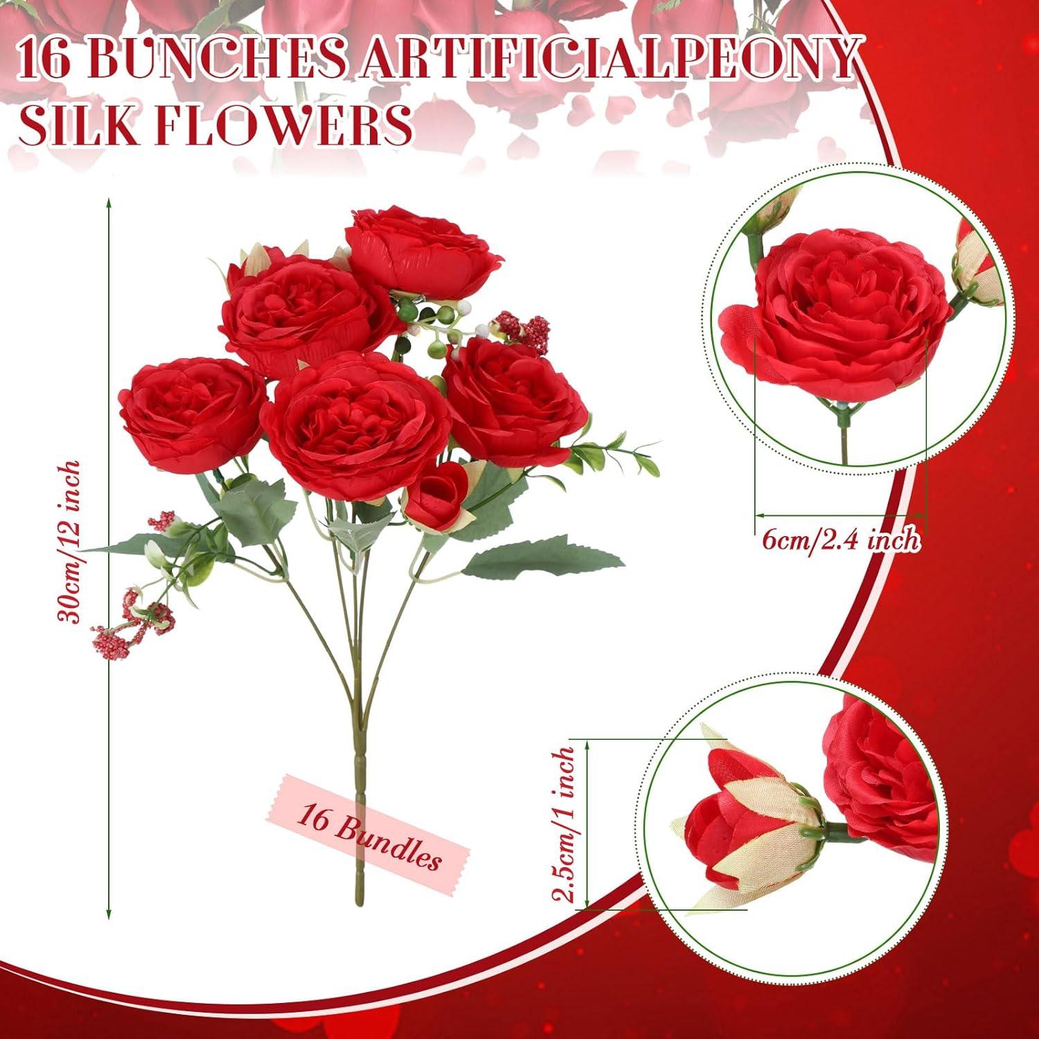 imageGeosar 16 Bundles Artificial Peonies Flowers Fake Silk Peony Bouquet Faux Peonies Flowers Bulk for Decoration Vase Floral Arrangements Wedding Party Table Dusty PinkDusty RoseBright Red