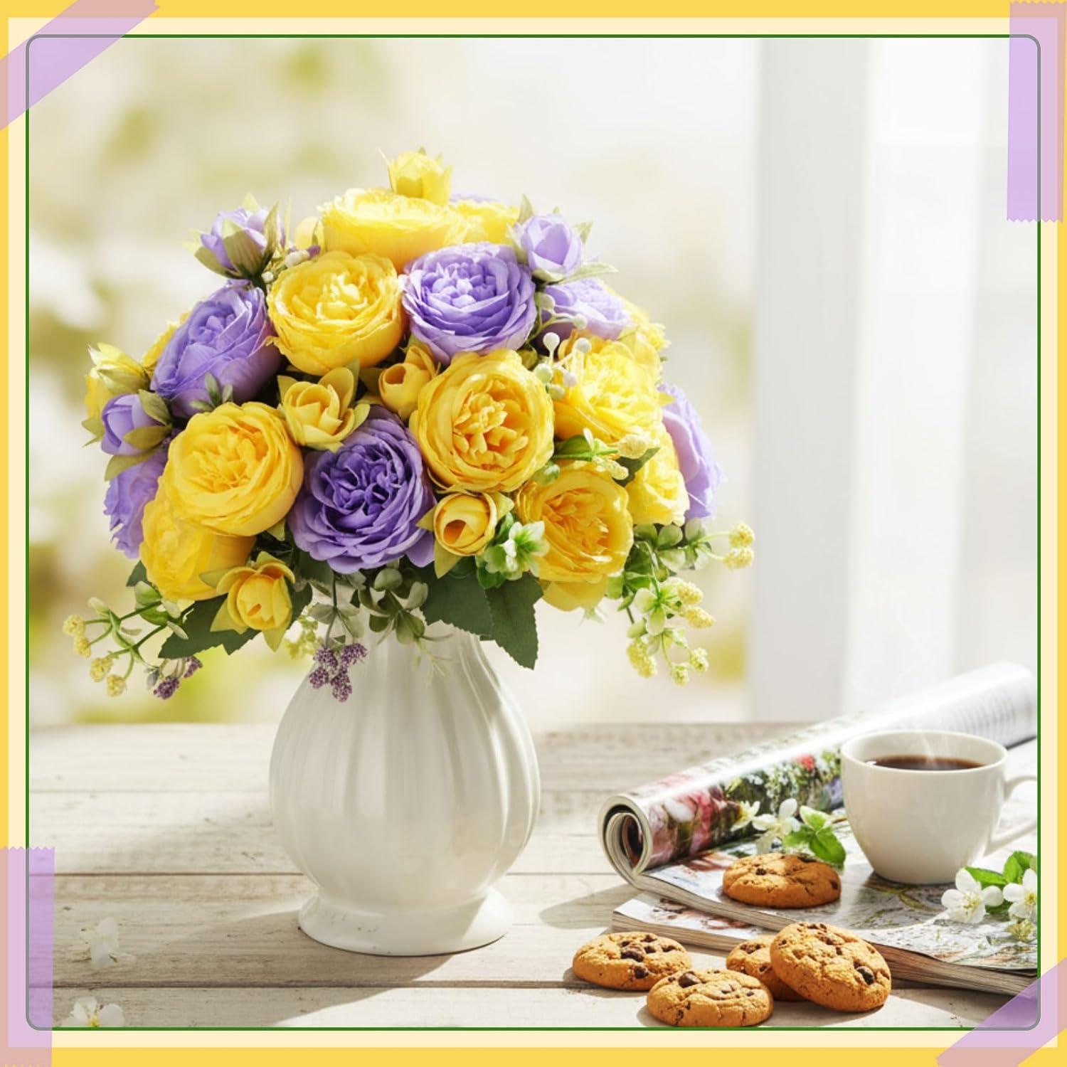 imageGeosar 16 Bundles Artificial Peonies Flowers Fake Silk Peony Bouquet Faux Peonies Flowers Bulk for Decoration Vase Floral Arrangements Wedding Party Table Dusty PinkDusty RosePurple  Yellow  16 Bundles