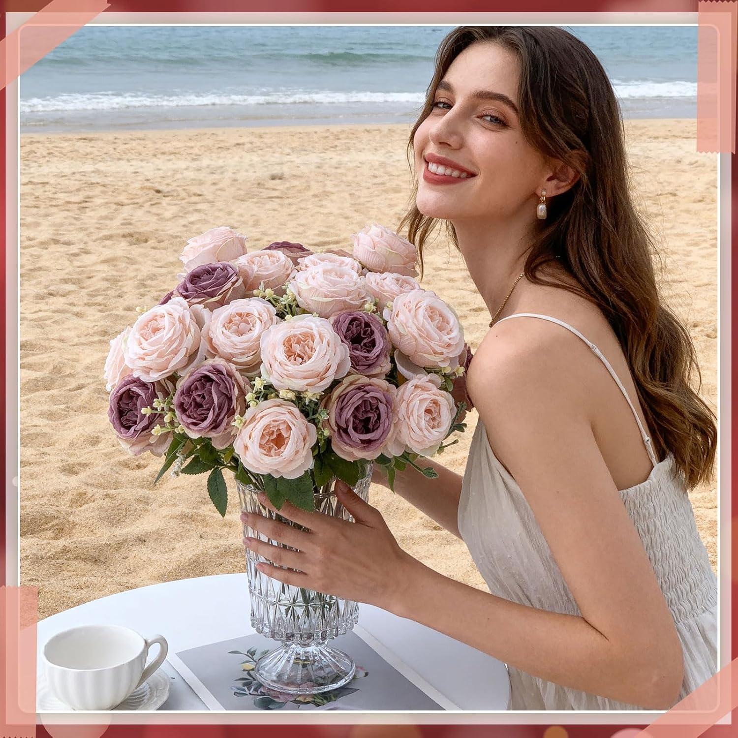 imageGeosar 16 Bundles Artificial Peonies Flowers Fake Silk Peony Bouquet Faux Peonies Flowers Bulk for Decoration Vase Floral Arrangements Wedding Party Table Dusty PinkDusty RoseDusty Rose