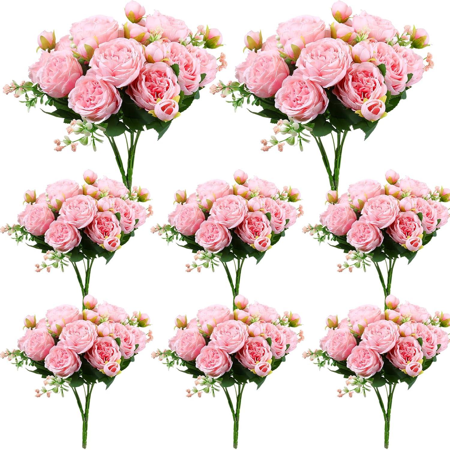 imageGeosar 16 Bundles Artificial Peonies Flowers Fake Silk Peony Bouquet Faux Peonies Flowers Bulk for Decoration Vase Floral Arrangements Wedding Party Table Dusty PinkDusty RosePink