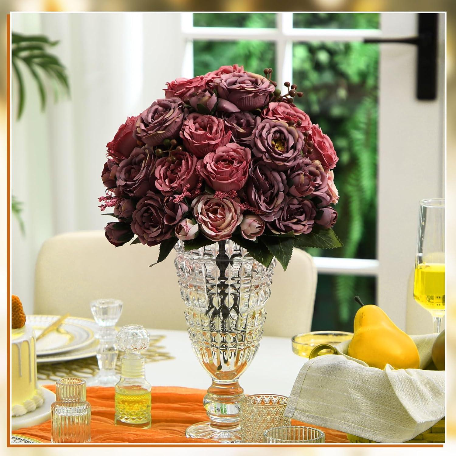 imageGeosar 16 Bundles Artificial Peonies Flowers Fake Silk Peony Bouquet Faux Peonies Flowers Bulk for Decoration Vase Floral Arrangements Wedding Party Table Dusty PinkDusty RosePlum Purple