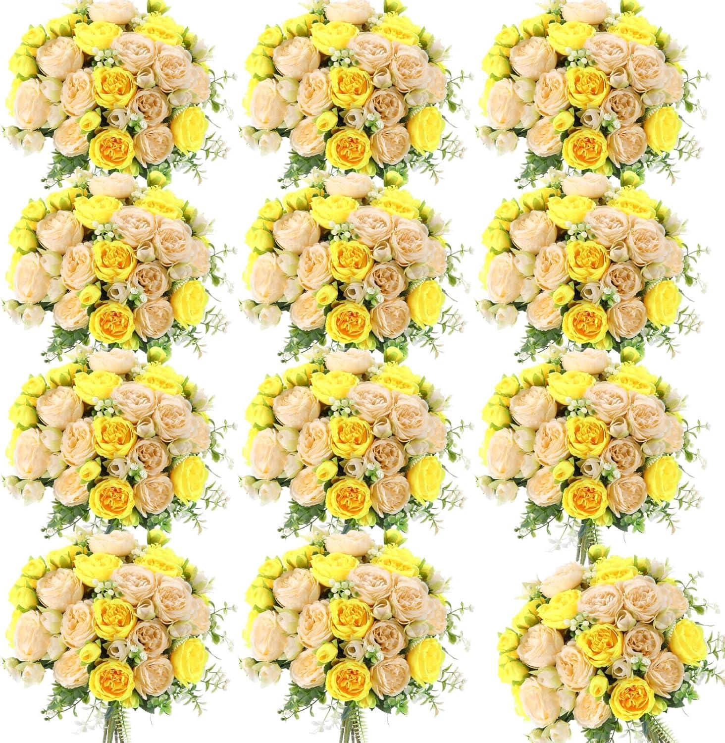 imageGeosar 16 Bundles Artificial Peonies Flowers Fake Silk Peony Bouquet Faux Peonies Flowers Bulk for Decoration Vase Floral Arrangements Wedding Party Table Dusty PinkDusty RoseYellow  Champagne