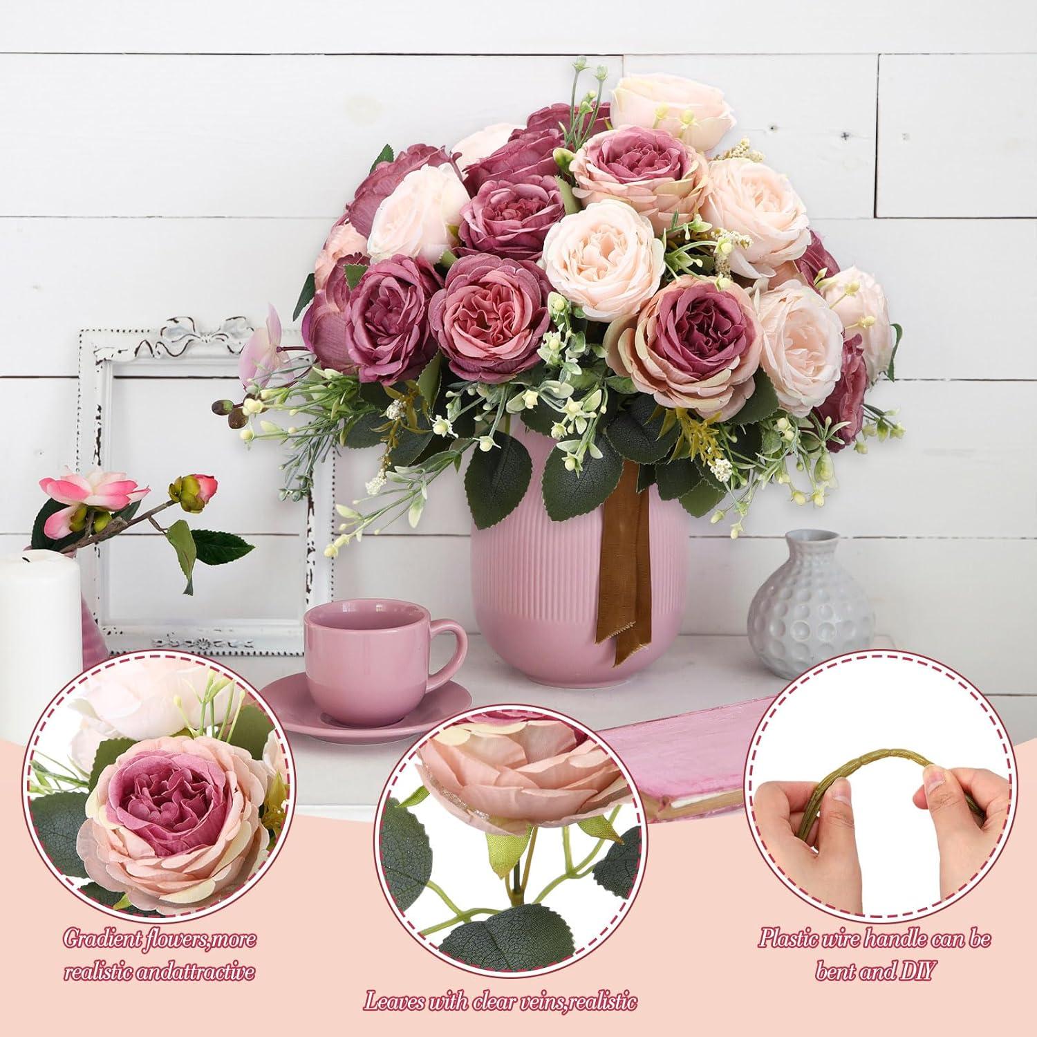 imageGeosar 16 Bundles Artificial Peonies Flowers Fake Silk Peony Bouquet Faux Peonies Flowers Bulk for Decoration Vase Floral Arrangements Wedding Party Table Dusty PinkDusty RoseDusty Pink  Dusty Rose