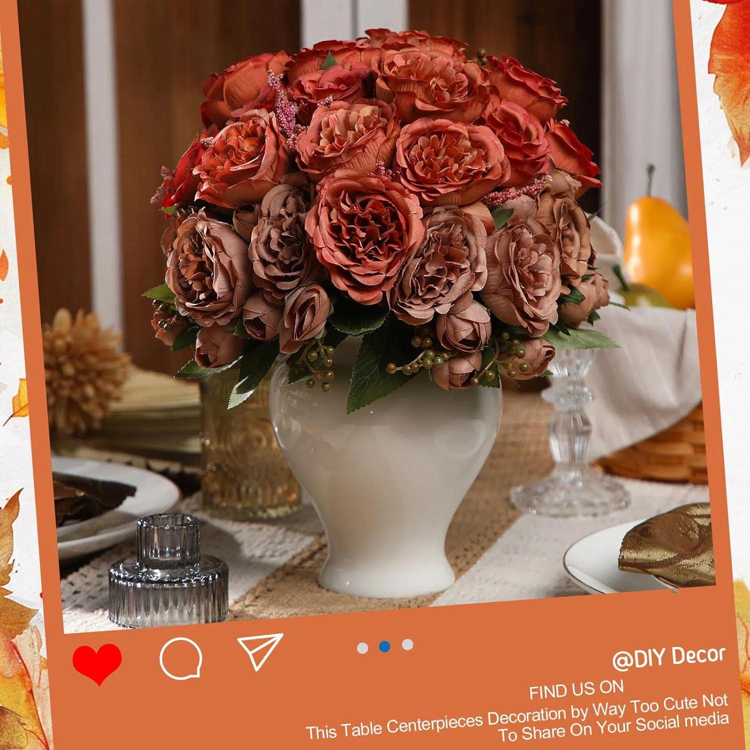 imageGeosar 16 Bundles Artificial Peonies Flowers Fake Silk Peony Bouquet Faux Peonies Flowers Bulk for Decoration Vase Floral Arrangements Wedding Party Table Dusty PinkDusty RoseOrange  Brown