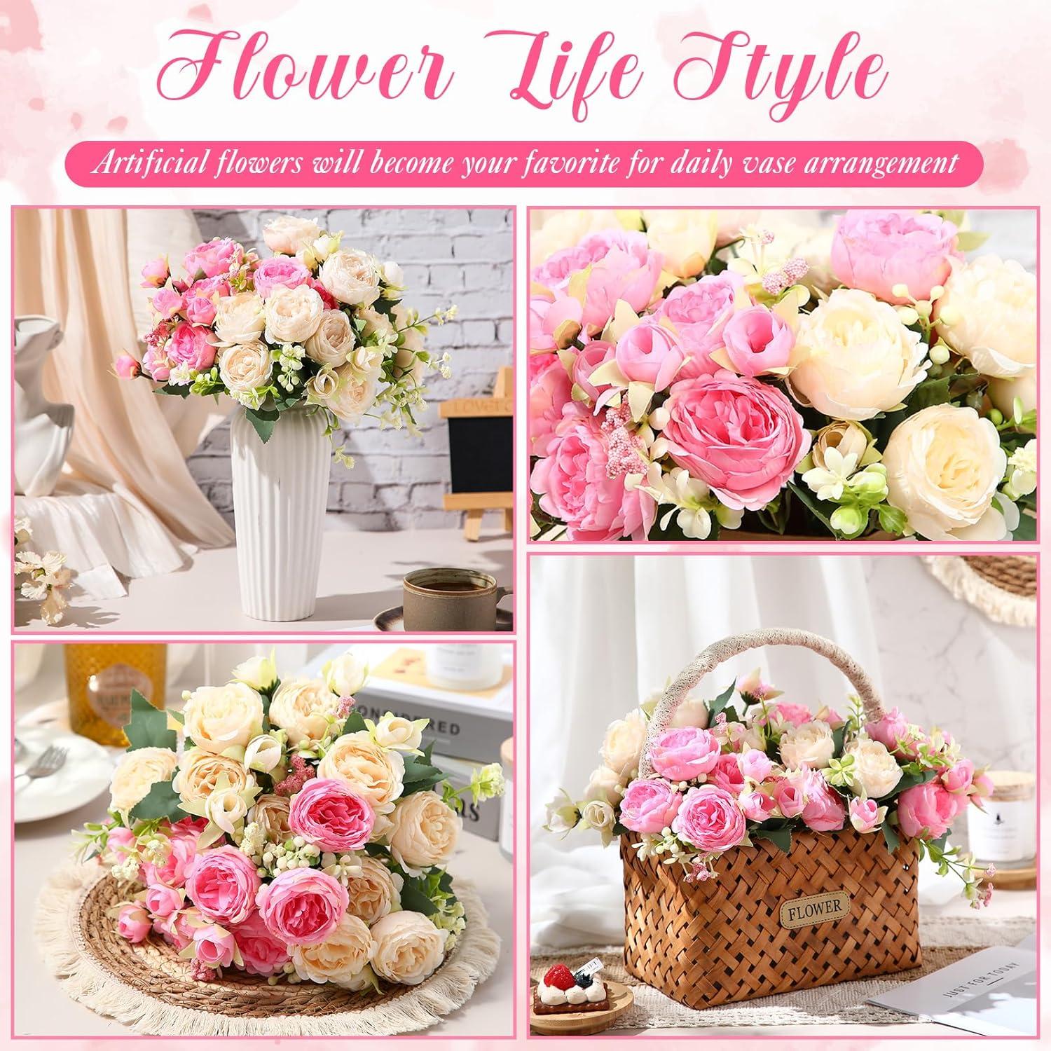 imageGeosar 16 Bundles Artificial Peonies Flowers Fake Silk Peony Bouquet Faux Peonies Flowers Bulk for Decoration Vase Floral Arrangements Wedding Party Table Dusty PinkDusty RosePink  Champagne