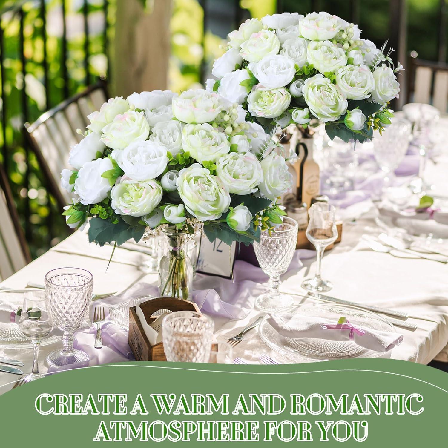 imageGeosar 16 Bundles Artificial Peonies Flowers Fake Silk Peony Bouquet Faux Peonies Flowers Bulk for Decoration Vase Floral Arrangements Wedding Party Table Dusty PinkDusty RoseWhite  Green