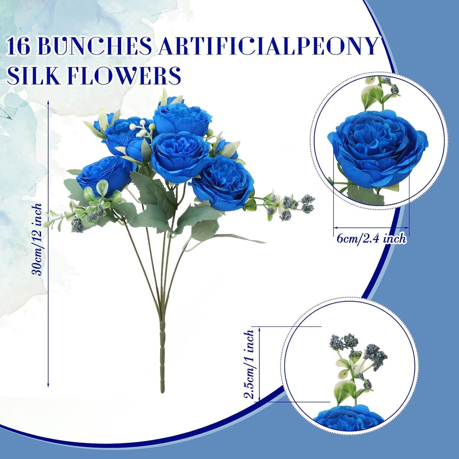 imageGeosar 16 Bundles Artificial Peonies Flowers Fake Silk Peony Bouquet Faux Peonies Flowers Bulk for Decoration Vase Floral Arrangements Wedding Party Table Dusty PinkDusty RoseRoyal Blue  White