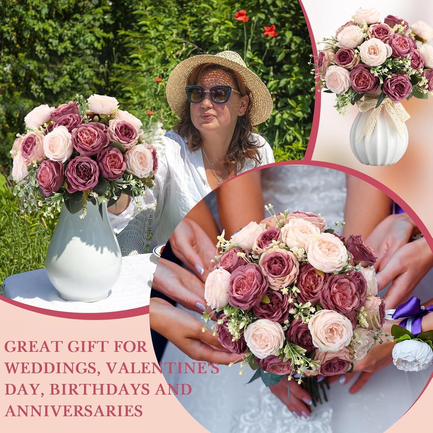 imageGeosar 16 Bundles Artificial Peonies Flowers Fake Silk Peony Bouquet Faux Peonies Flowers Bulk for Decoration Vase Floral Arrangements Wedding Party Table Dusty PinkDusty RoseDusty Pink  Dusty Rose