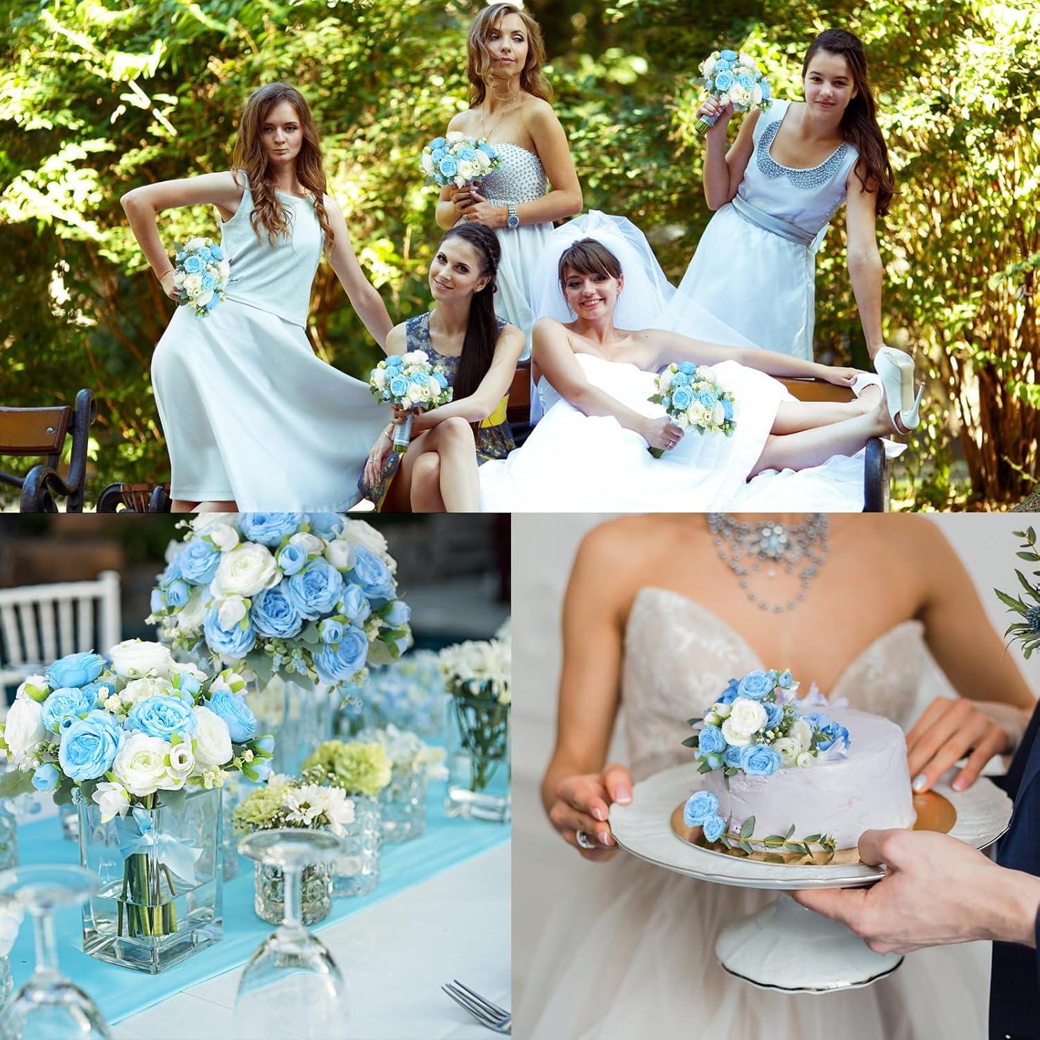 imageGeosar 16 Bundles Artificial Peonies Flowers Fake Silk Peony Bouquet Faux Peonies Flowers Bulk for Decoration Vase Floral Arrangements Wedding Party Table Dusty PinkDusty RoseBlue  White