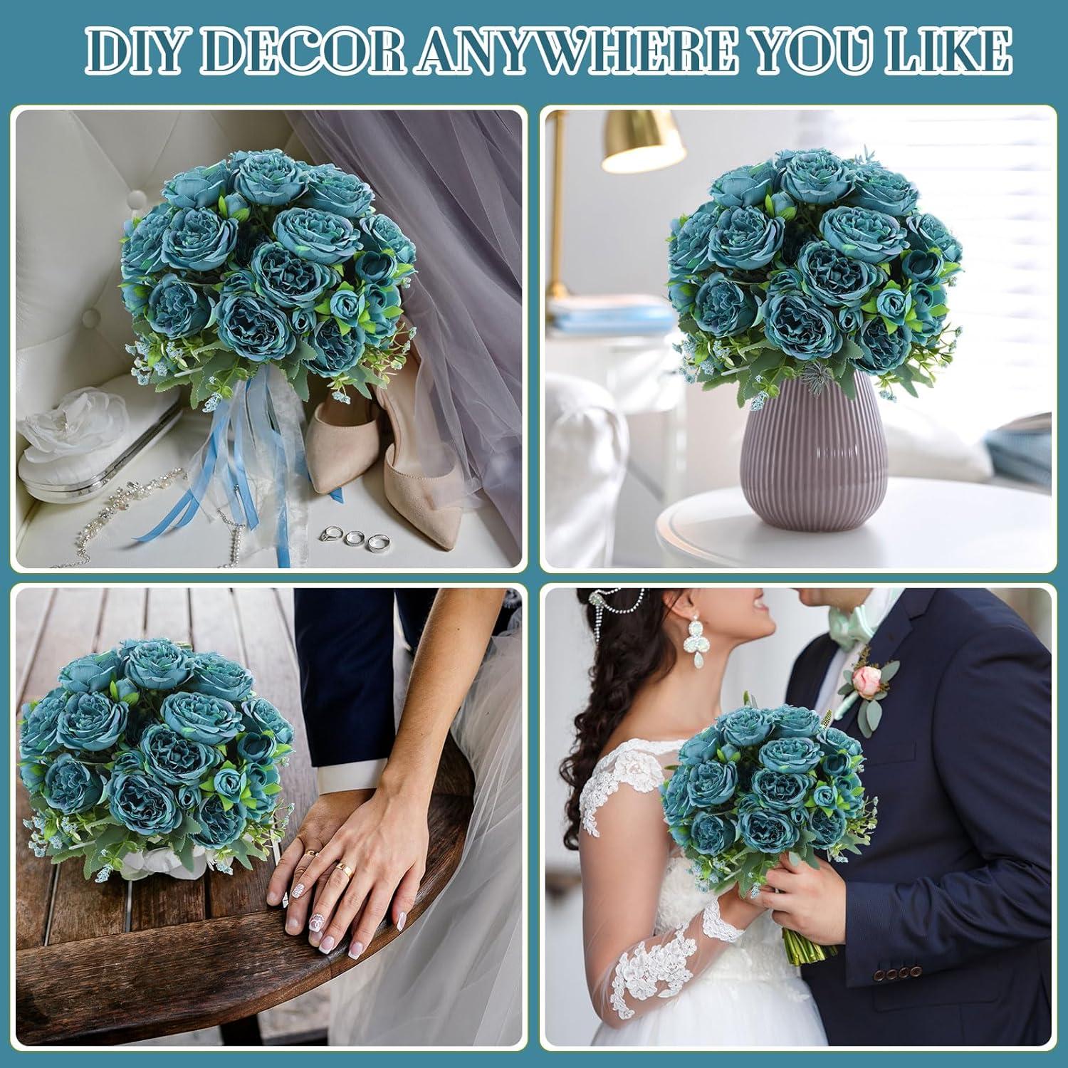imageGeosar 16 Bundles Artificial Peonies Flowers Fake Silk Peony Bouquet Faux Peonies Flowers Bulk for Decoration Vase Floral Arrangements Wedding Party Table Dusty PinkDusty RoseTeal