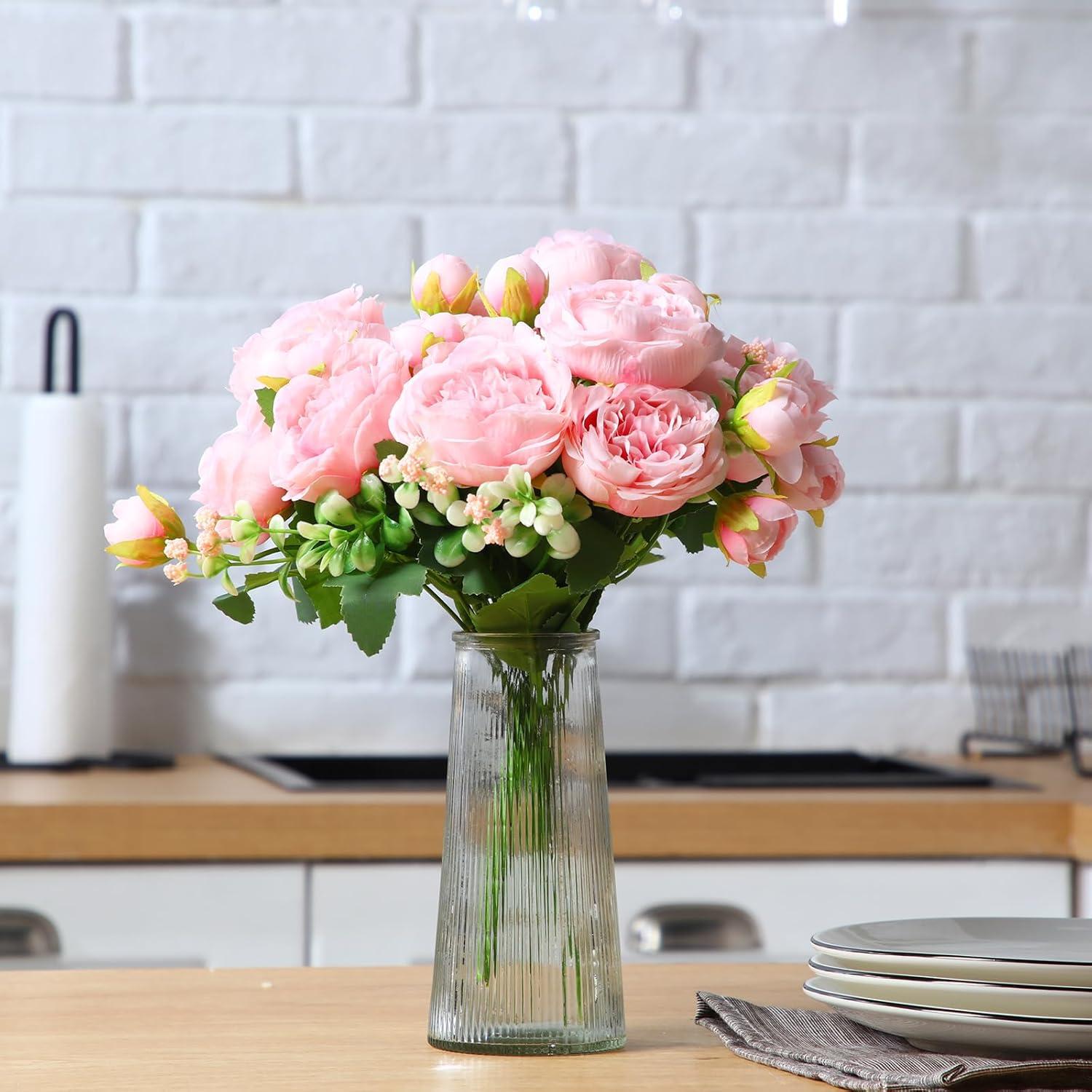 imageGeosar 16 Bundles Artificial Peonies Flowers Fake Silk Peony Bouquet Faux Peonies Flowers Bulk for Decoration Vase Floral Arrangements Wedding Party Table Dusty PinkDusty RosePink