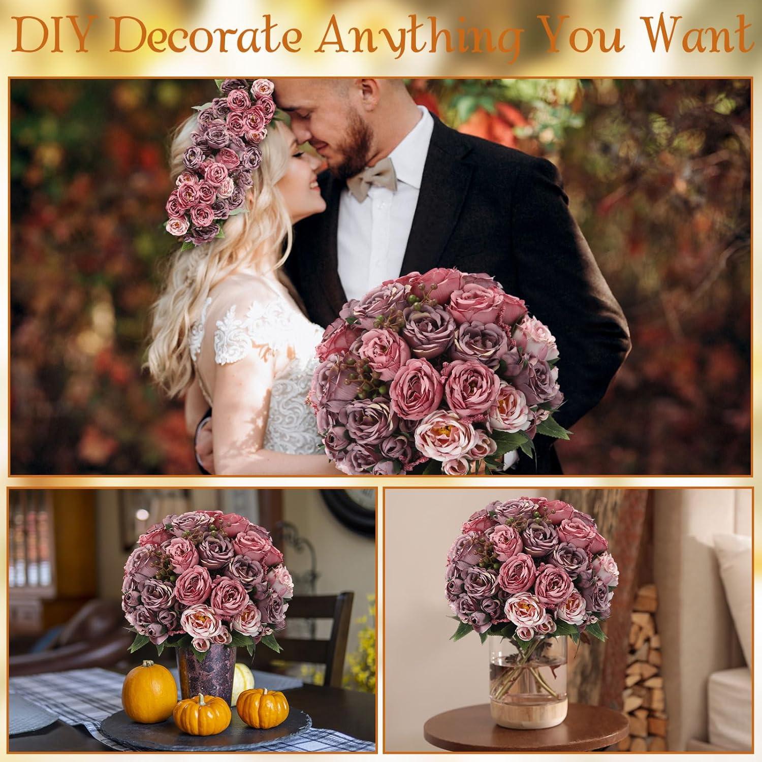 imageGeosar 16 Bundles Artificial Peonies Flowers Fake Silk Peony Bouquet Faux Peonies Flowers Bulk for Decoration Vase Floral Arrangements Wedding Party Table Dusty PinkDusty RosePlum Purple