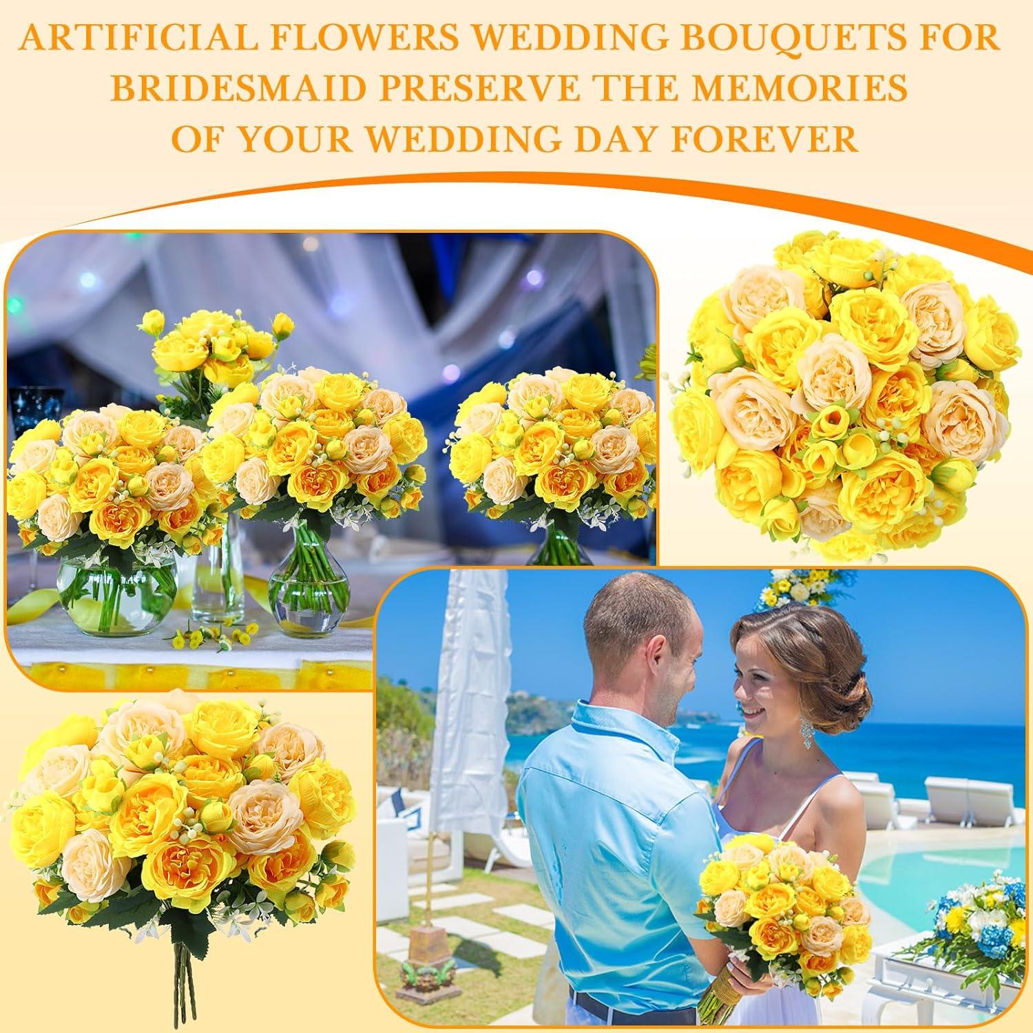 imageGeosar 16 Bundles Artificial Peonies Flowers Fake Silk Peony Bouquet Faux Peonies Flowers Bulk for Decoration Vase Floral Arrangements Wedding Party Table Dusty PinkDusty RoseYellow  Champagne