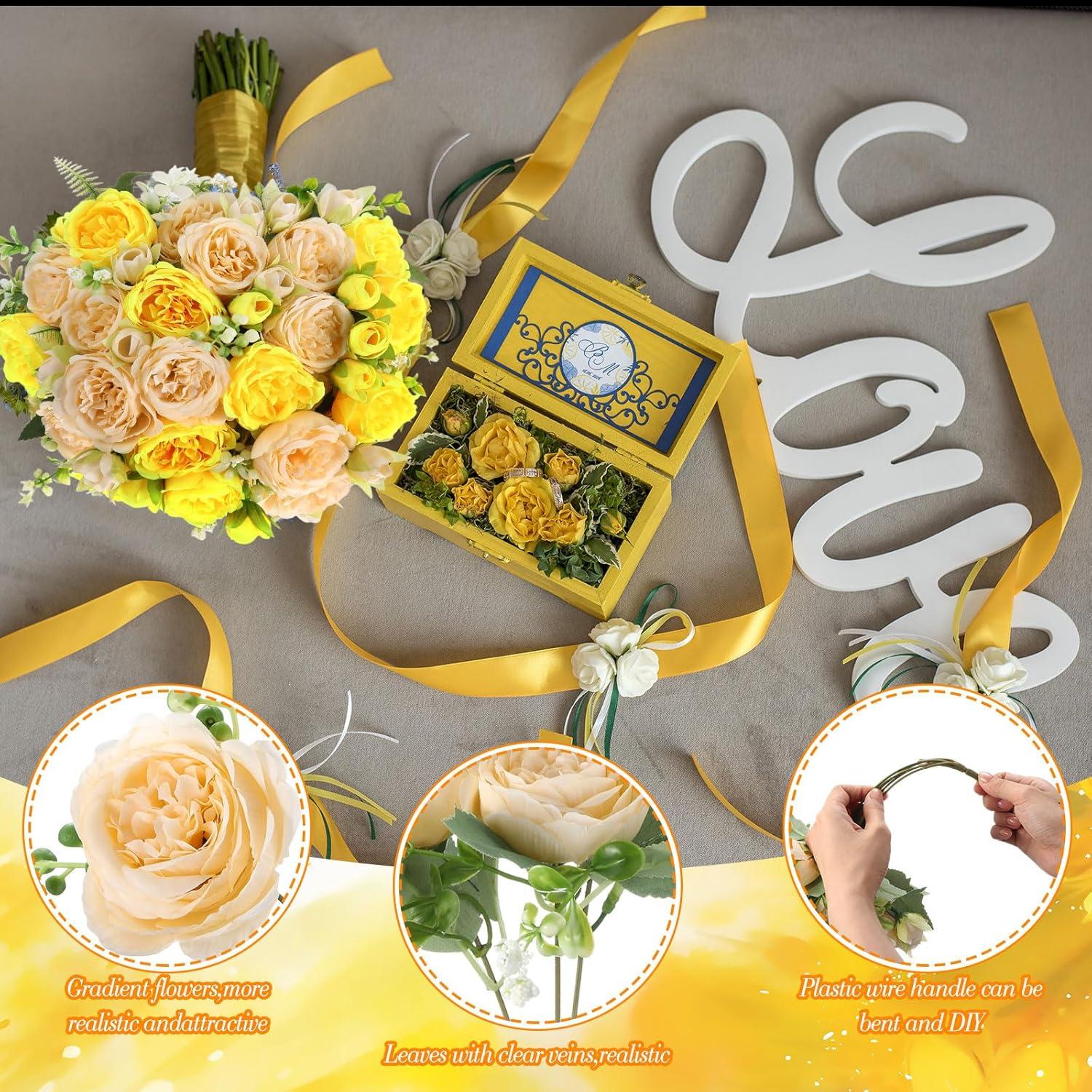imageGeosar 16 Bundles Artificial Peonies Flowers Fake Silk Peony Bouquet Faux Peonies Flowers Bulk for Decoration Vase Floral Arrangements Wedding Party Table Dusty PinkDusty RoseYellow  Champagne