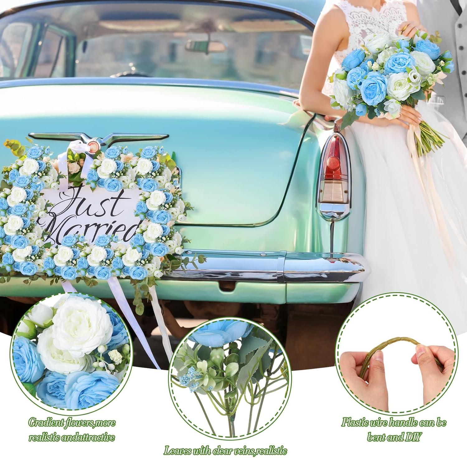 imageGeosar 16 Bundles Artificial Peonies Flowers Fake Silk Peony Bouquet Faux Peonies Flowers Bulk for Decoration Vase Floral Arrangements Wedding Party Table Dusty PinkDusty RoseBlue  White