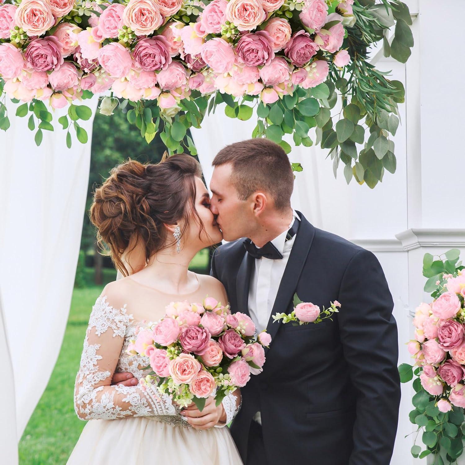 imageGeosar 16 Bundles Artificial Peonies Flowers Fake Silk Peony Bouquet Faux Peonies Flowers Bulk for Decoration Vase Floral Arrangements Wedding Party Table Dusty PinkDusty RoseRusset Red  Light Pink