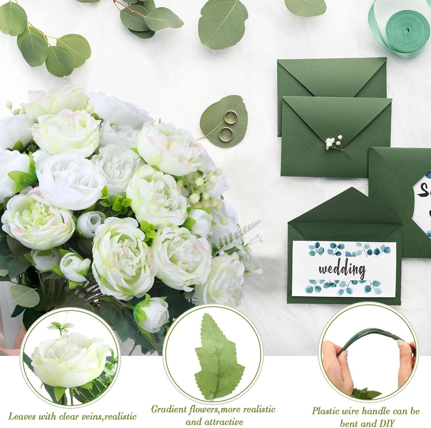 imageGeosar 16 Bundles Artificial Peonies Flowers Fake Silk Peony Bouquet Faux Peonies Flowers Bulk for Decoration Vase Floral Arrangements Wedding Party Table Dusty PinkDusty RoseWhite  Green