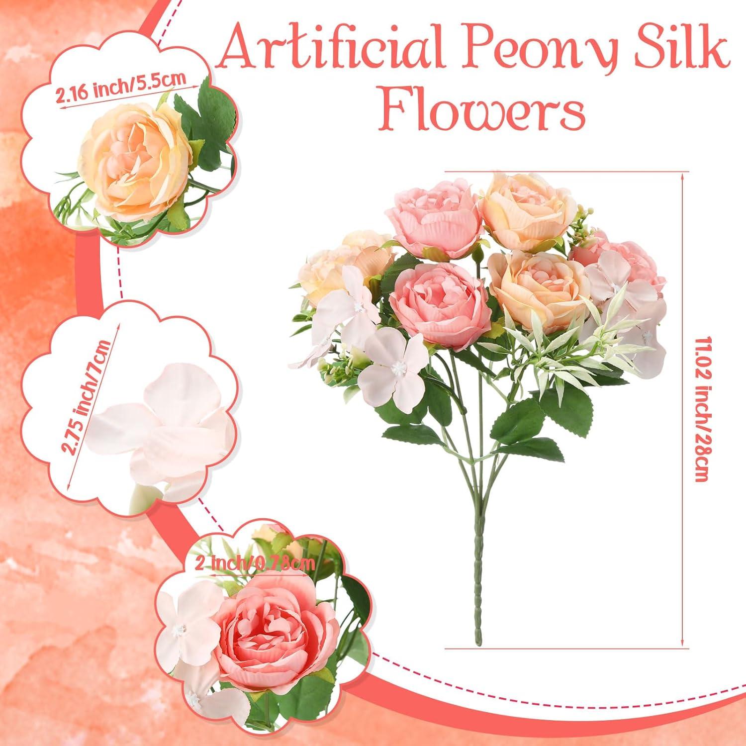 imageGeosar 16 Bundles Artificial Peonies Flowers Fake Silk Peony Bouquet Faux Peonies Flowers Bulk for Decoration Vase Floral Arrangements Wedding Party Table Dusty PinkDusty RosePink  Yellow