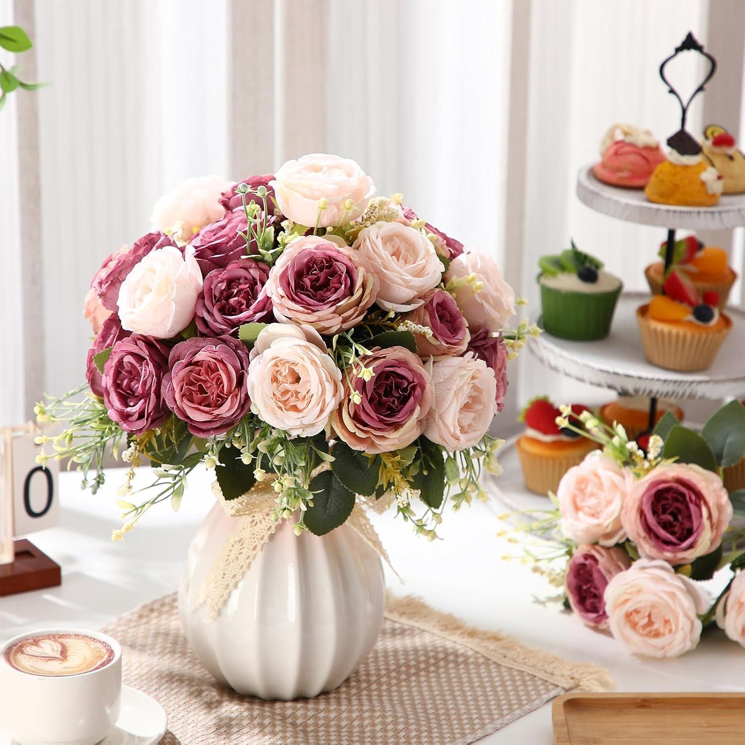 imageGeosar 16 Bundles Artificial Peonies Flowers Fake Silk Peony Bouquet Faux Peonies Flowers Bulk for Decoration Vase Floral Arrangements Wedding Party Table Dusty PinkDusty RoseDusty Pink  Dusty Rose