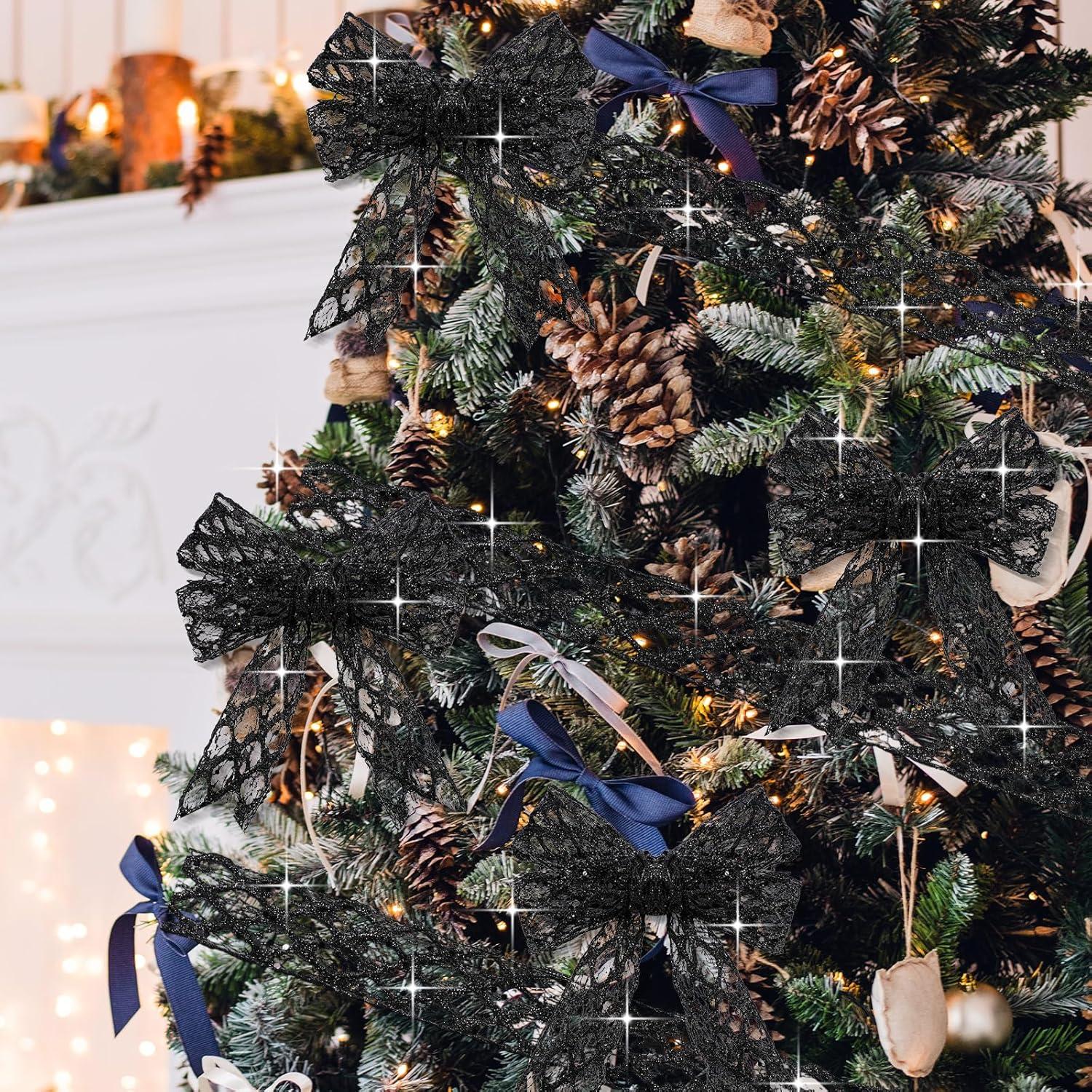 imageGeosar 20 Yards Gold Glitter Mesh Wired Ribbon for Christmas Tree Decorations Gift Wrapping DIY Craft Xmas Wreaths Cabinet Decor 15 InchBlack