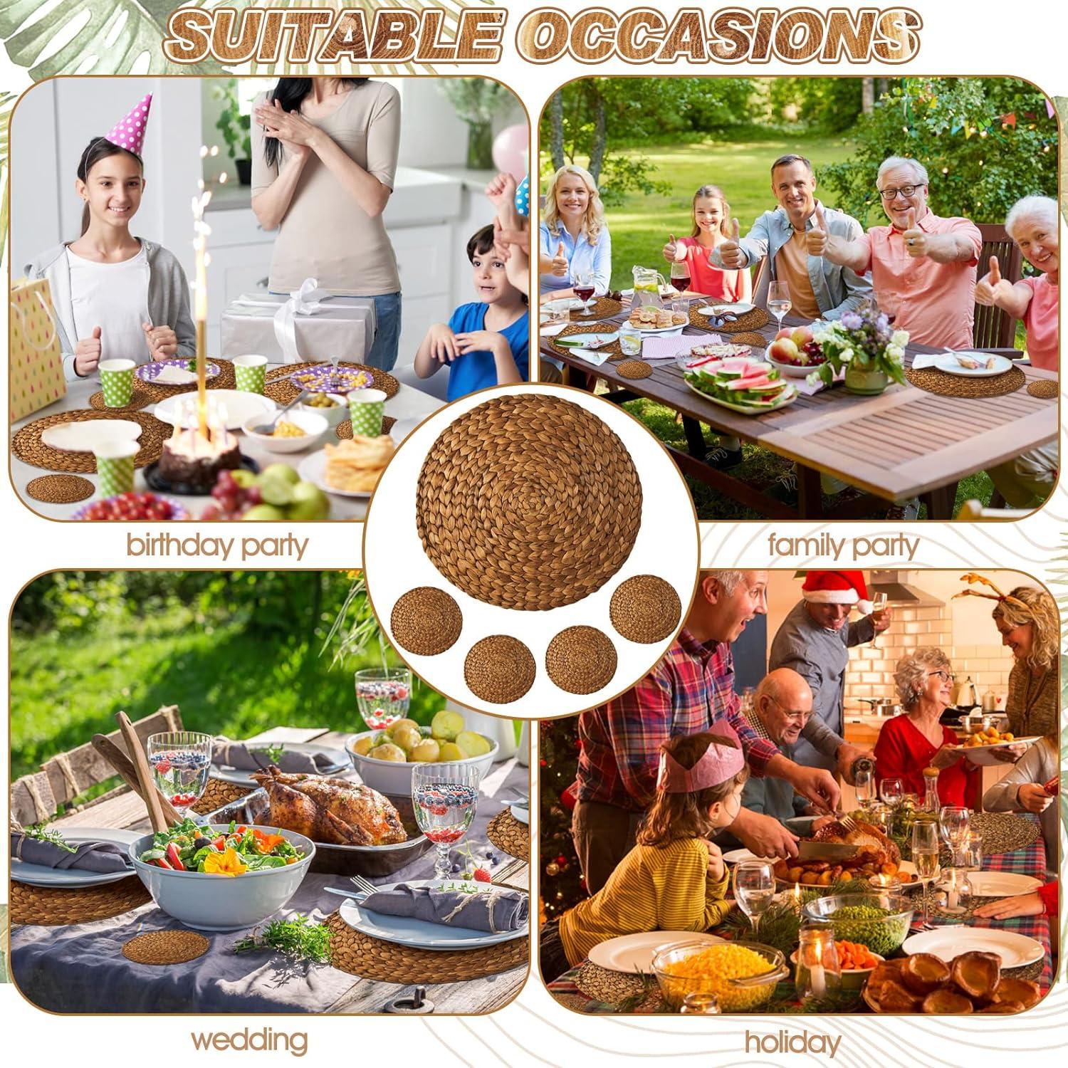 imageGeosar 200 Disposable Paper Placemats and Coasters Set Paper Woven Placemat with Coasters Outdoor Indoor for Farmhouse Rustic Dining Table Decoration Shower BirthdayWoven