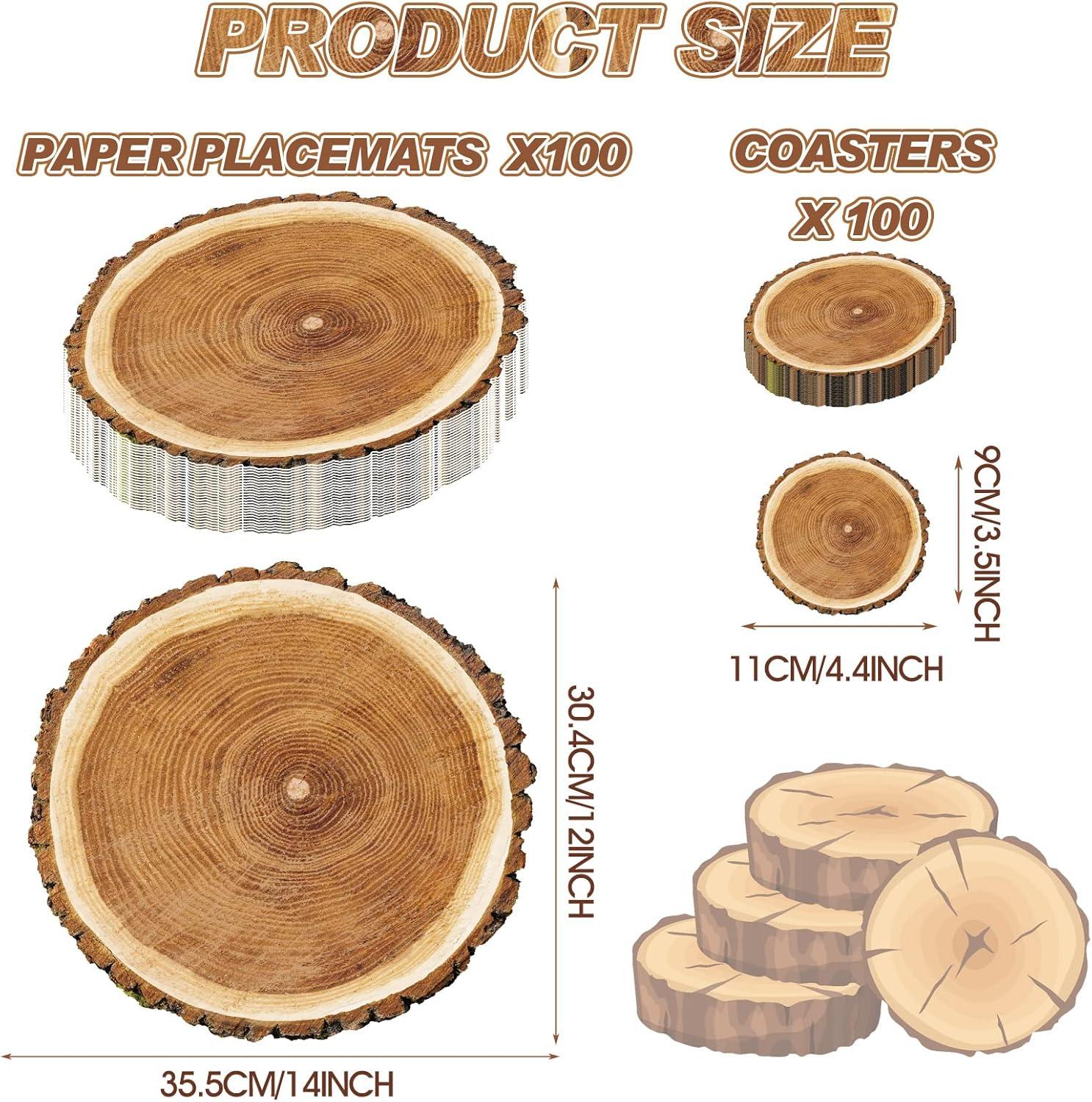 imageGeosar 200 Disposable Paper Placemats and Coasters Set Paper Woven Placemat with Coasters Outdoor Indoor for Farmhouse Rustic Dining Table Decoration Shower BirthdayWood Grain