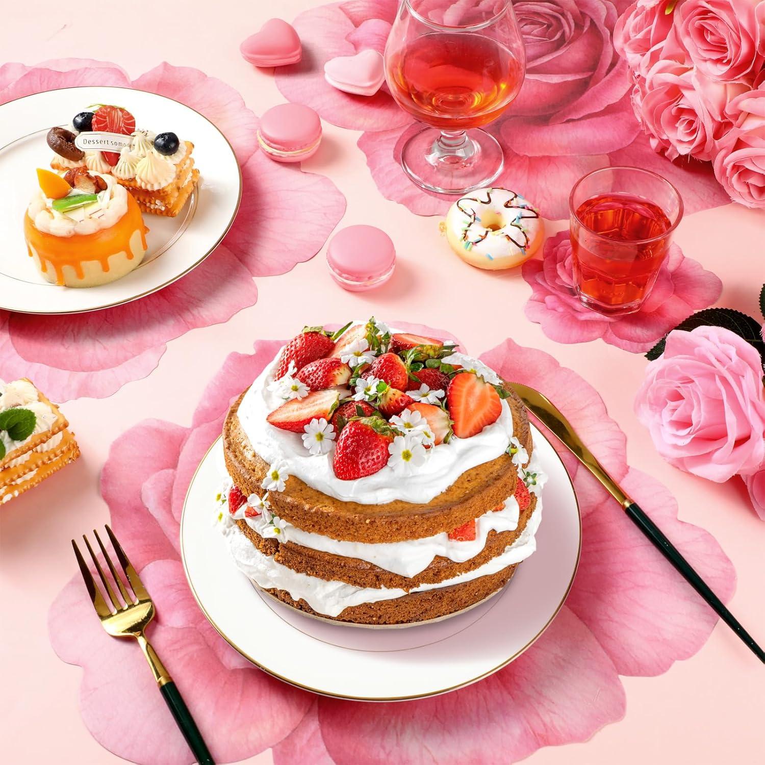 imageGeosar 200 Disposable Paper Placemats and Coasters Set Paper Woven Placemat with Coasters Outdoor Indoor for Farmhouse Rustic Dining Table Decoration Shower BirthdayRose Flower