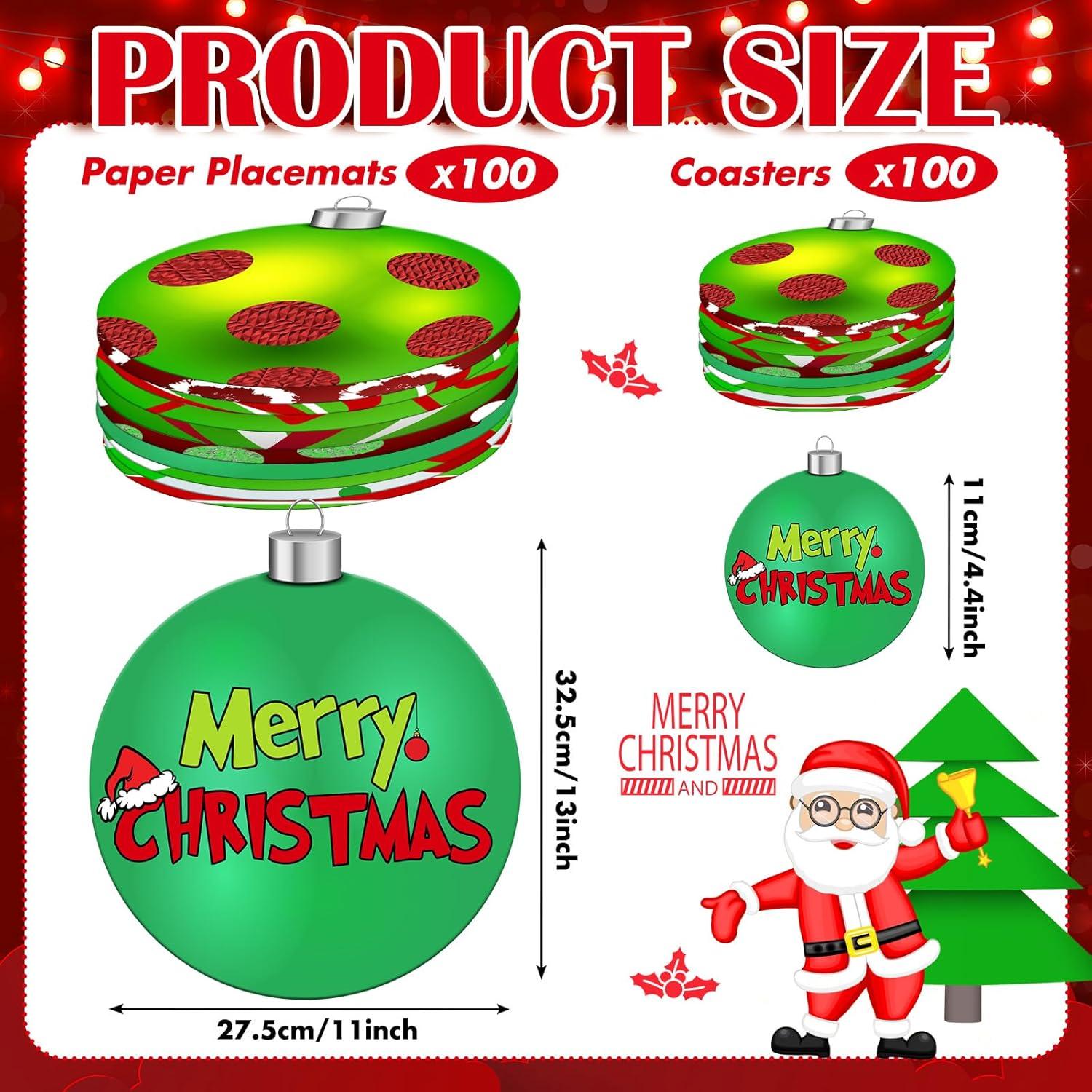 imageGeosar 200 Disposable Paper Placemats and Coasters Set Paper Woven Placemat with Coasters Outdoor Indoor for Farmhouse Rustic Dining Table Decoration Shower BirthdayGreen Elf