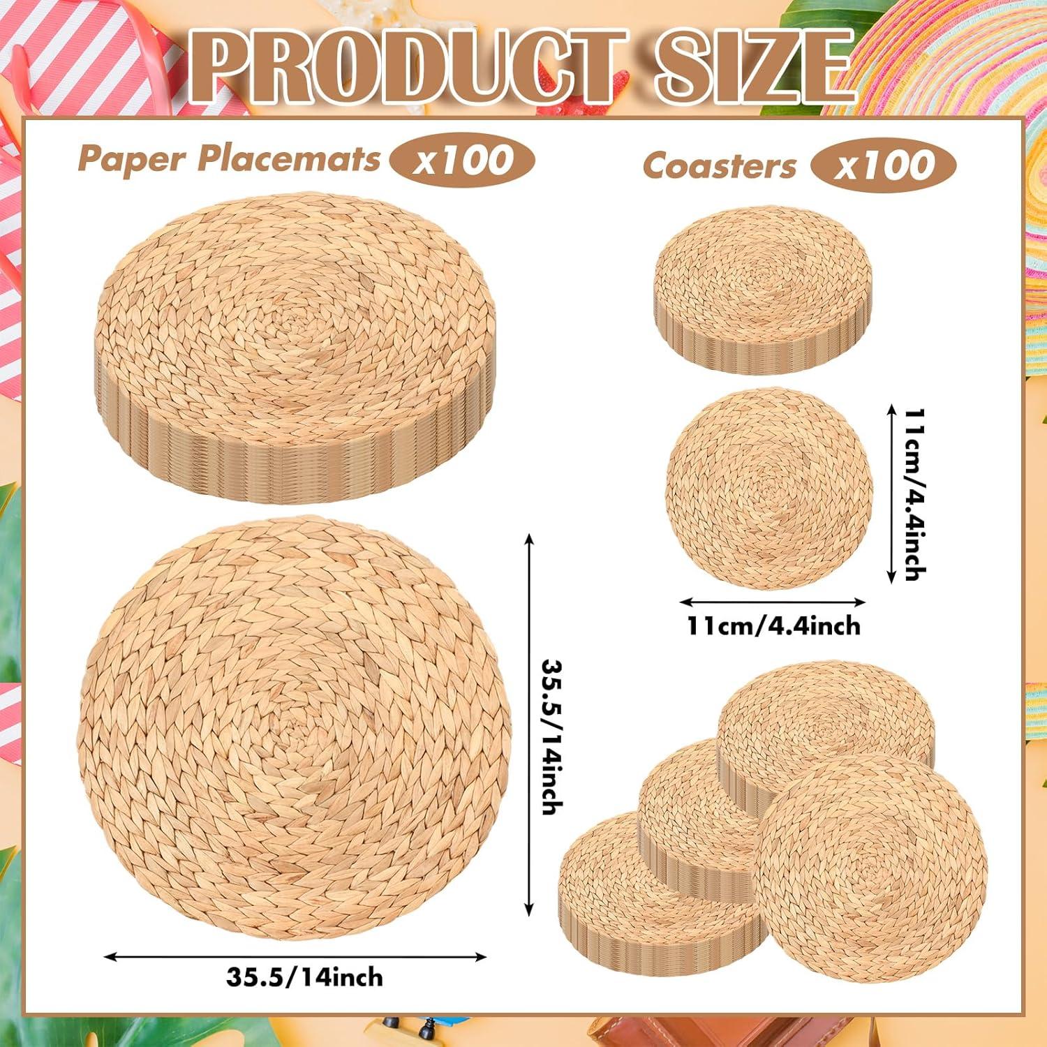 imageGeosar 200 Disposable Paper Placemats and Coasters Set Paper Woven Placemat with Coasters Outdoor Indoor for Farmhouse Rustic Dining Table Decoration Shower BirthdayLight Brown Woven