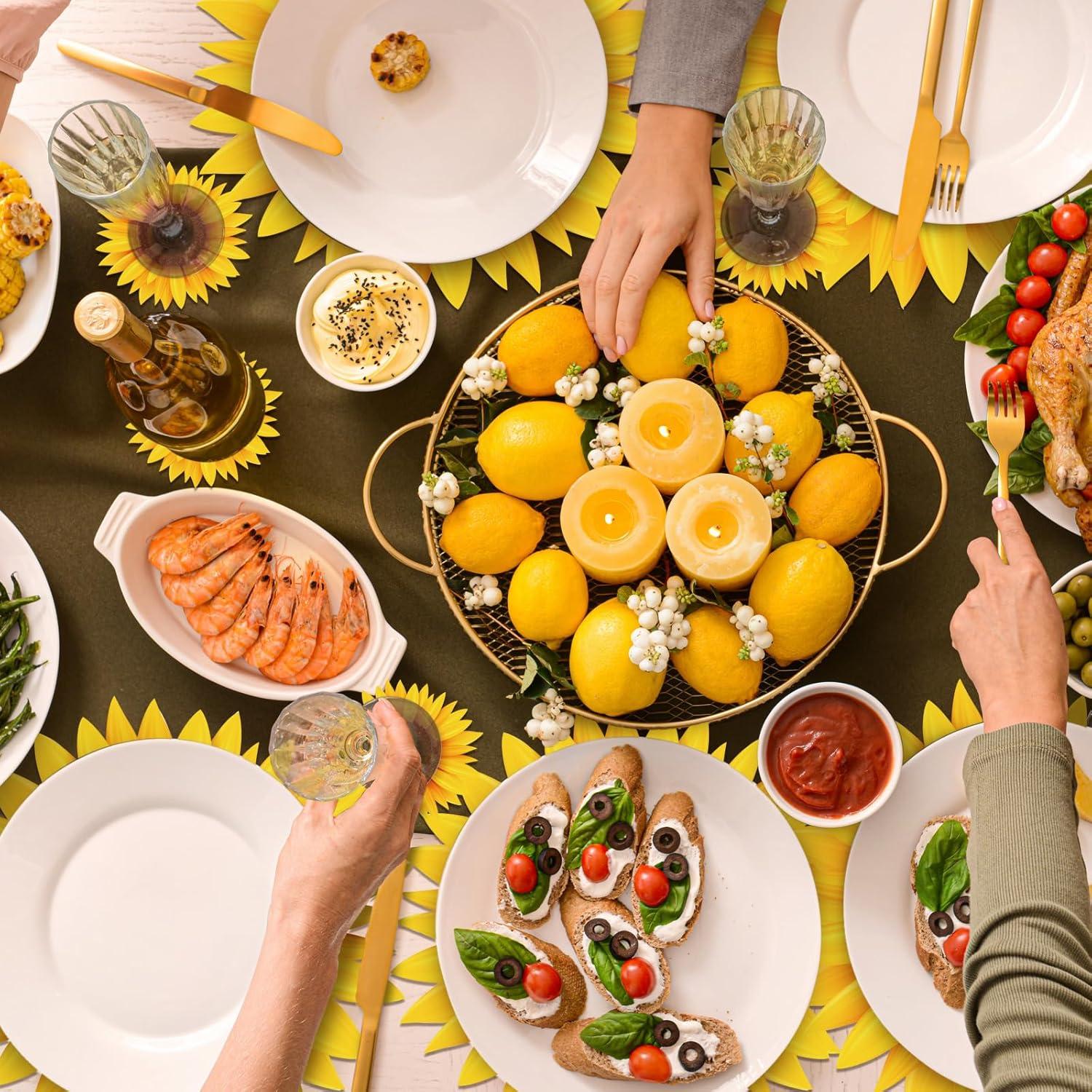 imageGeosar 200 Disposable Paper Placemats and Coasters Set Paper Woven Placemat with Coasters Outdoor Indoor for Farmhouse Rustic Dining Table Decoration Shower BirthdaySunflower