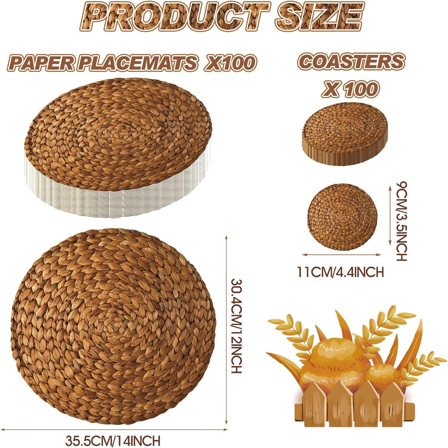 imageGeosar 200 Disposable Paper Placemats and Coasters Set Paper Woven Placemat with Coasters Outdoor Indoor for Farmhouse Rustic Dining Table Decoration Shower BirthdayWoven