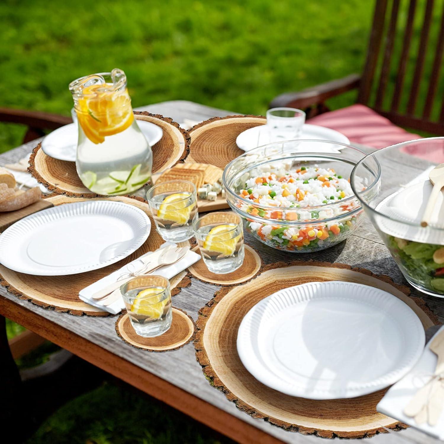 imageGeosar 200 Disposable Paper Placemats and Coasters Set Paper Woven Placemat with Coasters Outdoor Indoor for Farmhouse Rustic Dining Table Decoration Shower BirthdayWood Grain