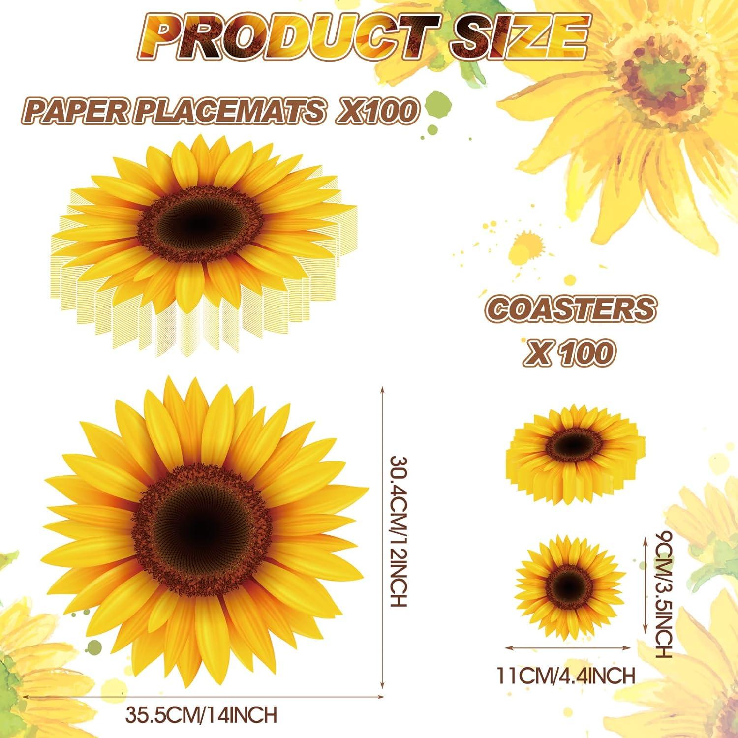 imageGeosar 200 Disposable Paper Placemats and Coasters Set Paper Woven Placemat with Coasters Outdoor Indoor for Farmhouse Rustic Dining Table Decoration Shower BirthdaySunflower