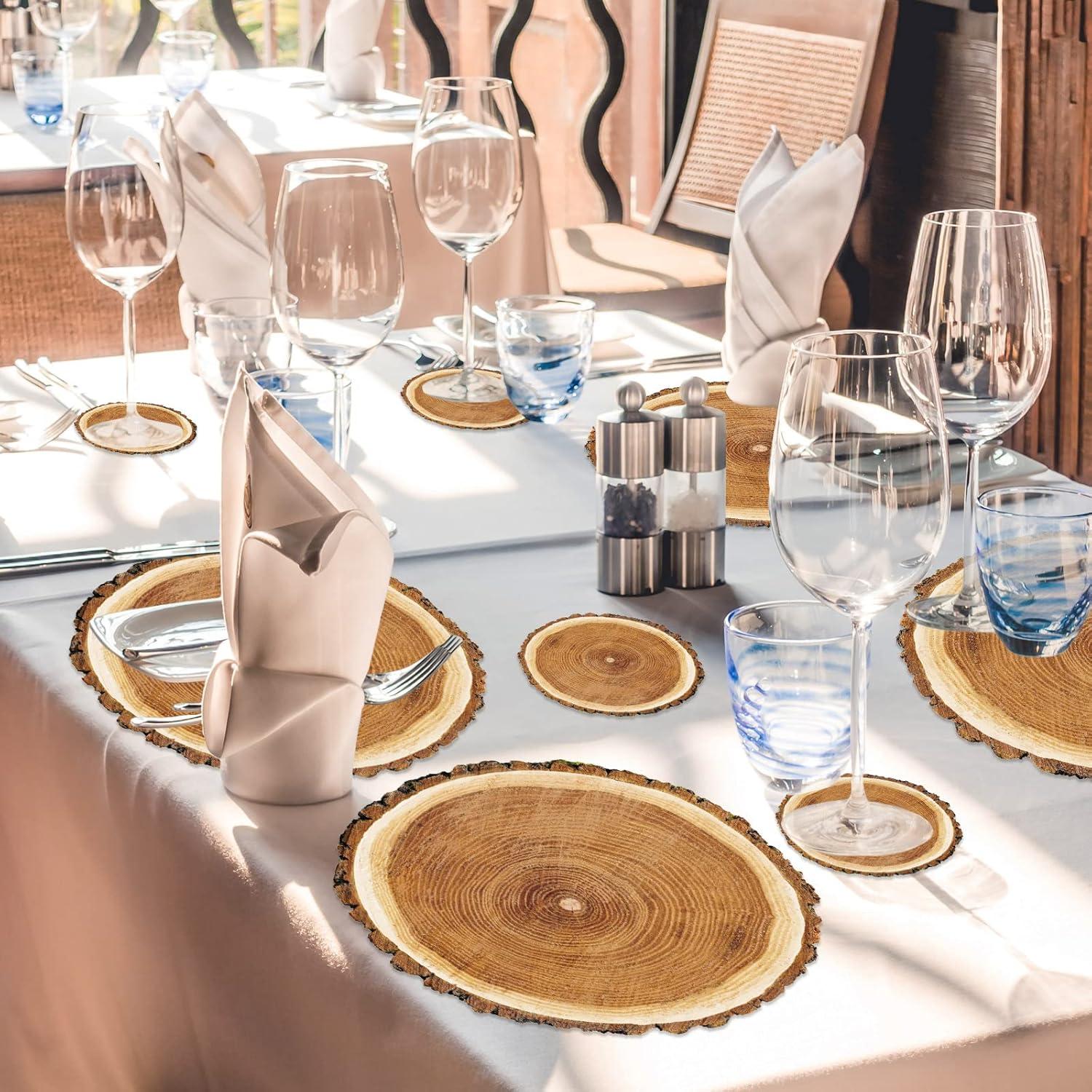 imageGeosar 200 Disposable Paper Placemats and Coasters Set Paper Woven Placemat with Coasters Outdoor Indoor for Farmhouse Rustic Dining Table Decoration Shower BirthdayWood Grain