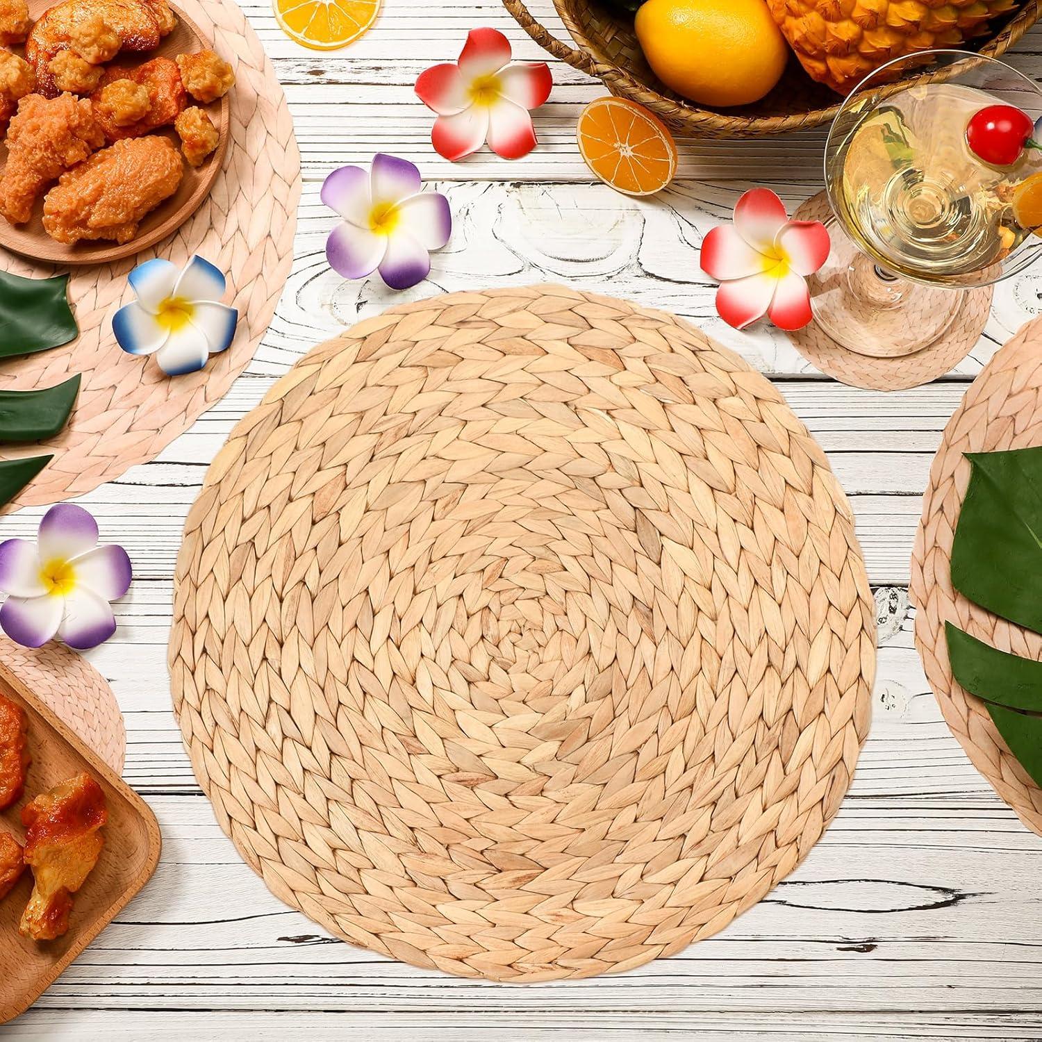 imageGeosar 200 Disposable Paper Placemats and Coasters Set Paper Woven Placemat with Coasters Outdoor Indoor for Farmhouse Rustic Dining Table Decoration Shower BirthdayLight Brown Woven