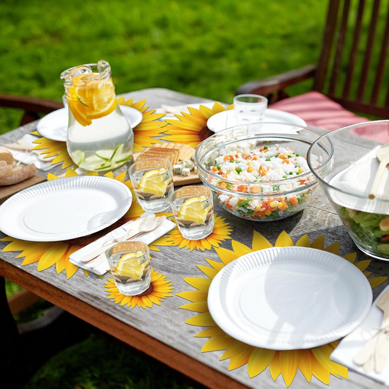 imageGeosar 200 Disposable Paper Placemats and Coasters Set Paper Woven Placemat with Coasters Outdoor Indoor for Farmhouse Rustic Dining Table Decoration Shower BirthdaySunflower