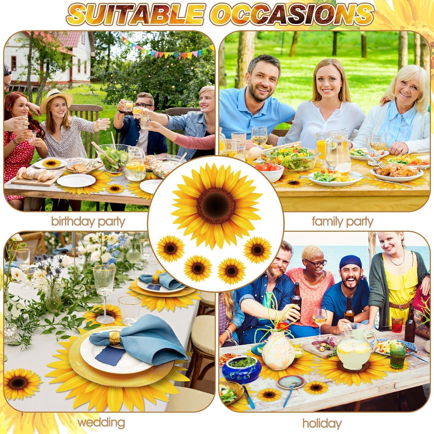 imageGeosar 200 Disposable Paper Placemats and Coasters Set Paper Woven Placemat with Coasters Outdoor Indoor for Farmhouse Rustic Dining Table Decoration Shower BirthdaySunflower